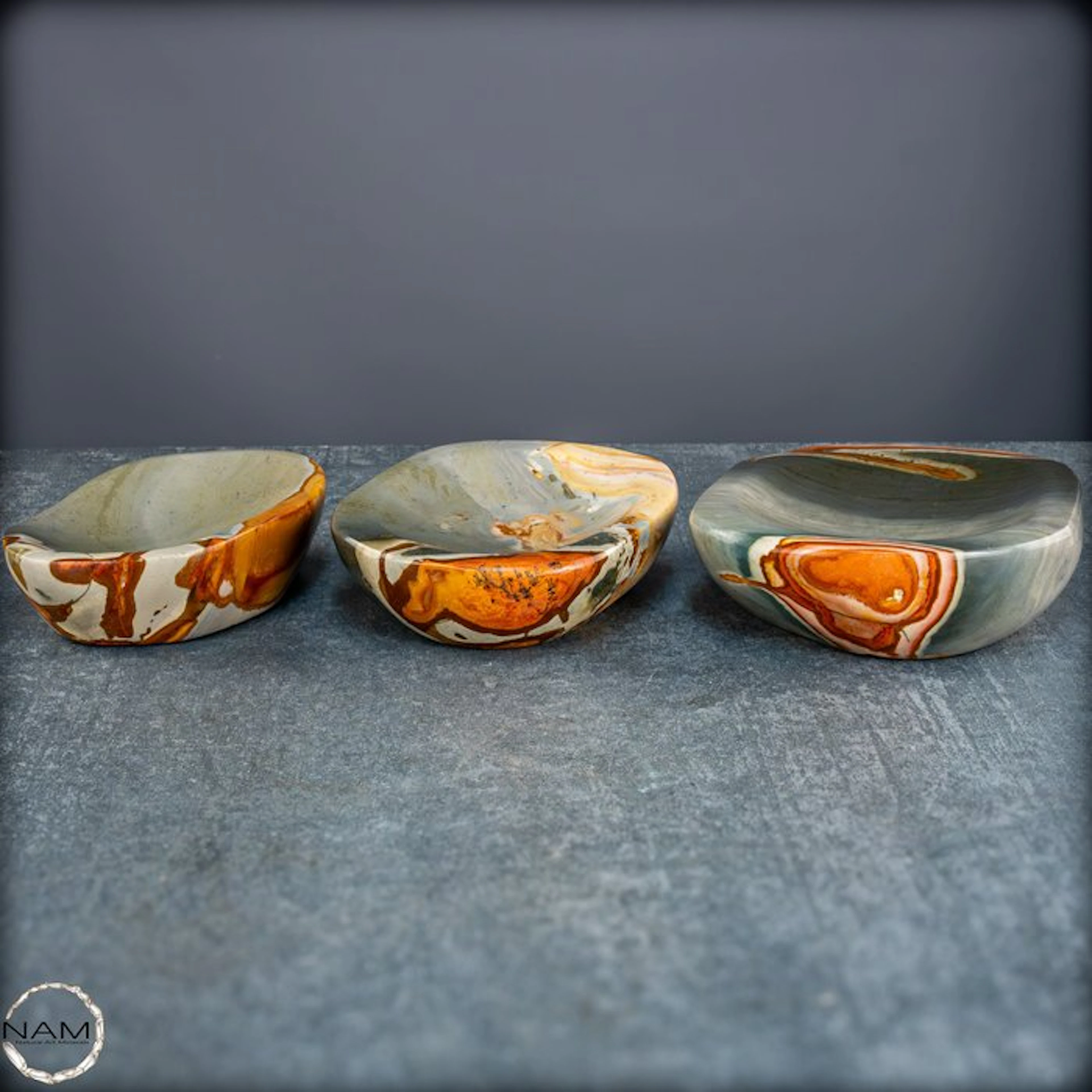 Extraordinary natural polychrome jasper shells with a...