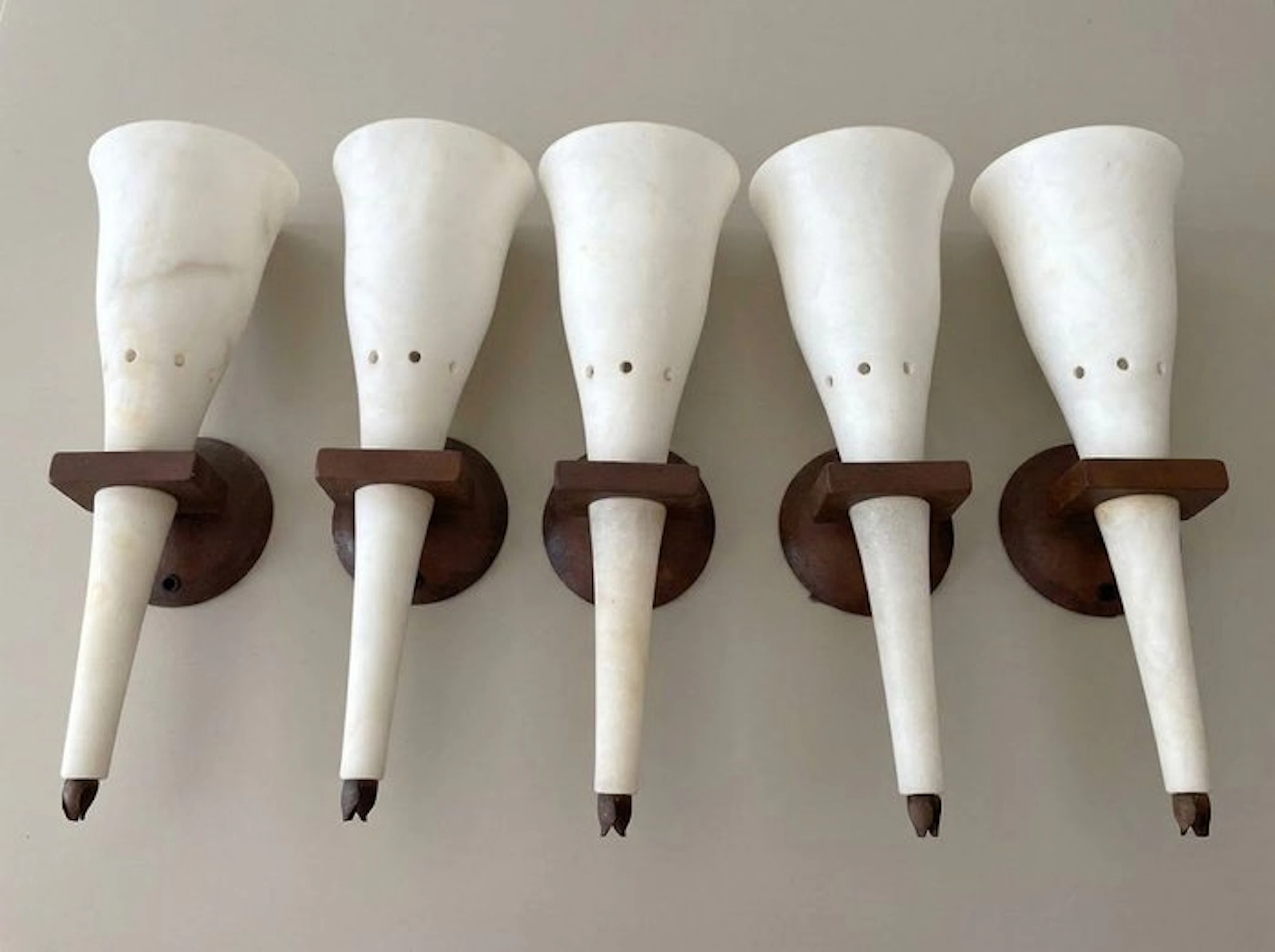 Wall lamp (5) - Set of wall lamps - Metal, Wood, Alabaster