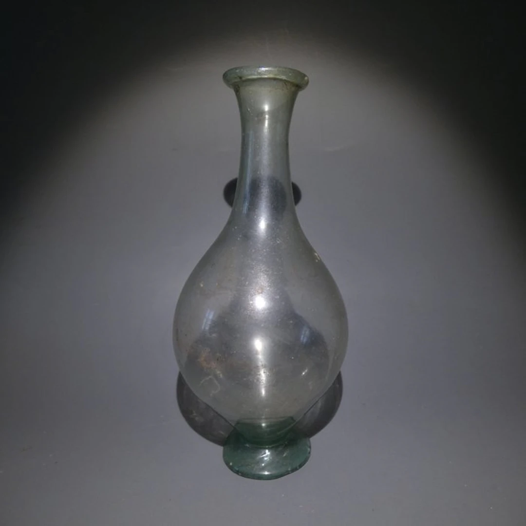 Ancient Roman Glass Fine Bottle. 18 cm H. 3rd -4th century AD
