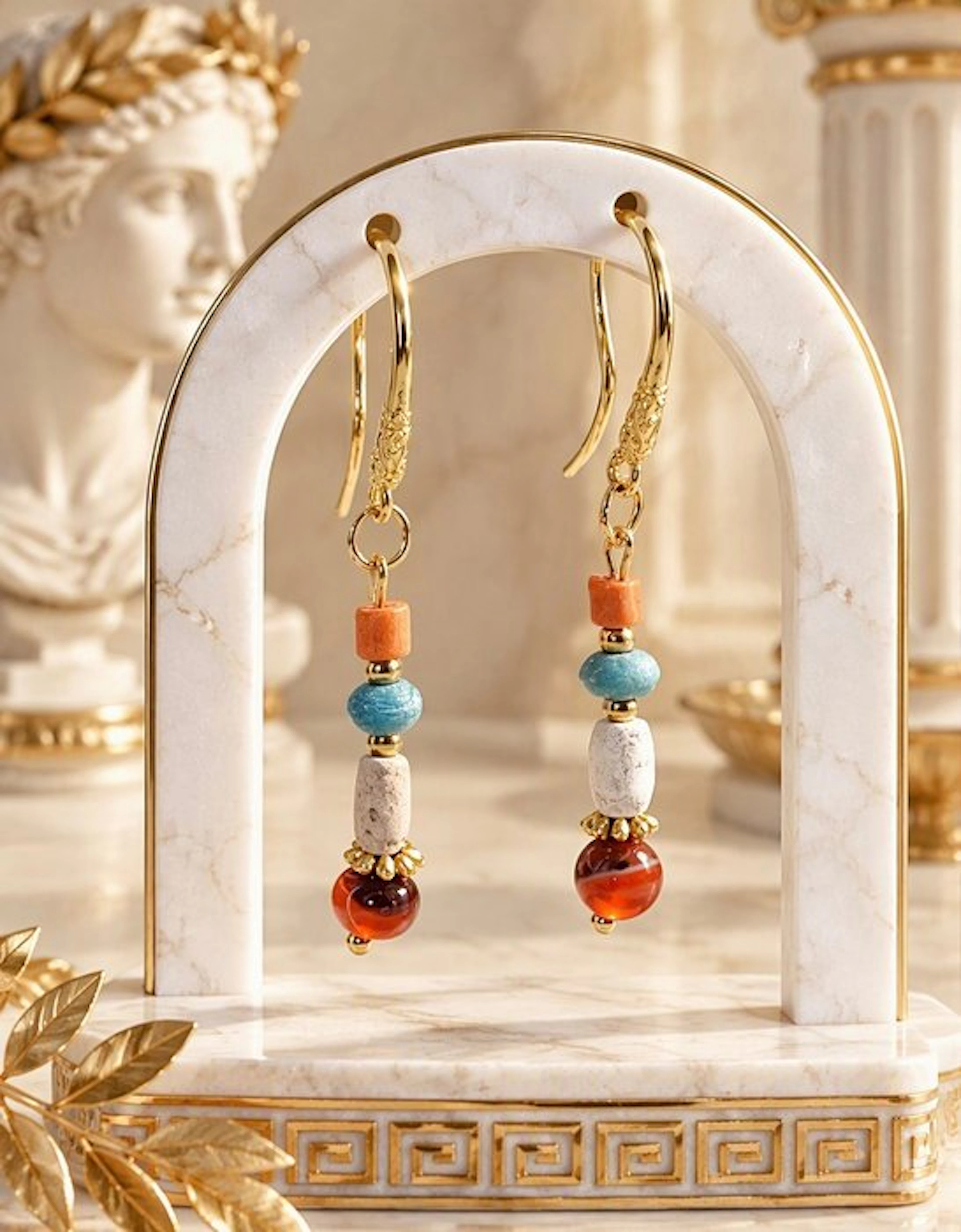 Ancient Roman Gold-plated Drop earrings - carnelian/white...