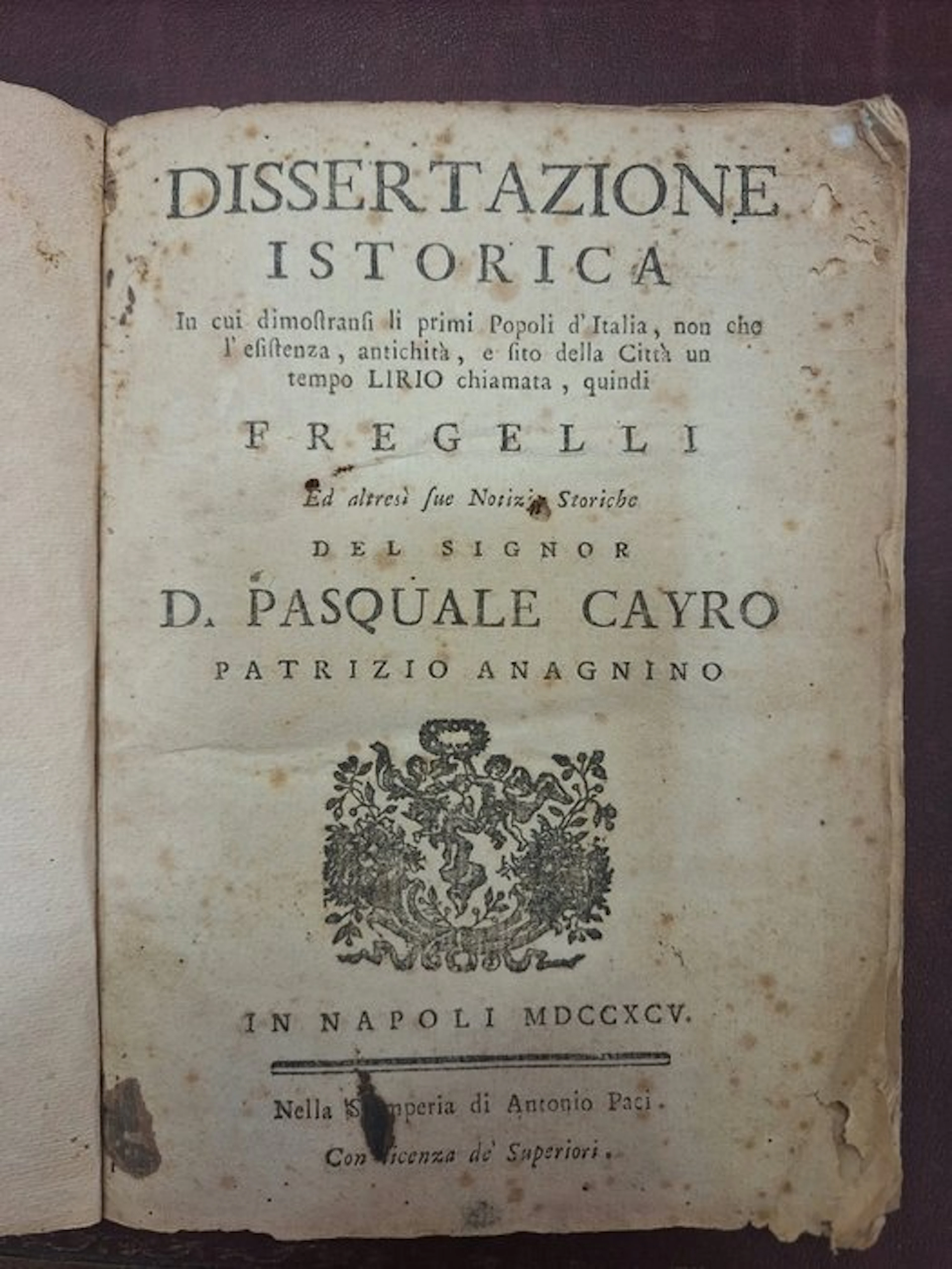 Pasquale Cayro - Dissertazione Istorica In cui...
