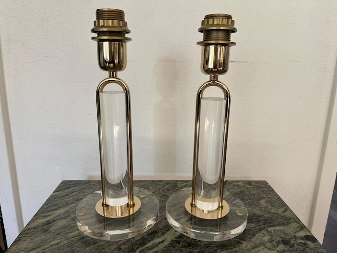 Table lamp (2) - Lacquered brass, Acrylic - Table lamp