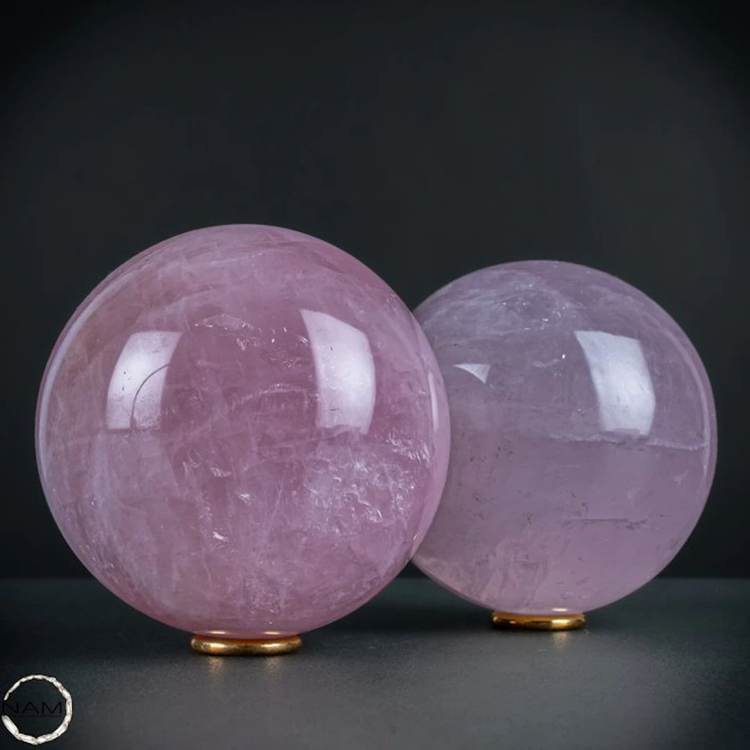 Delicate Rose Quartz Sphere Duo – Gentle Elegance from Brazil- 2731.11 g - (2)