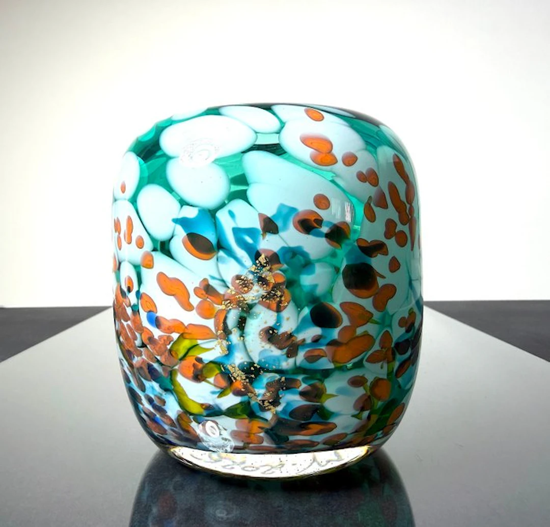 Maxence Parot - Vase - Unique vase with opaline colors and gold. - Glass