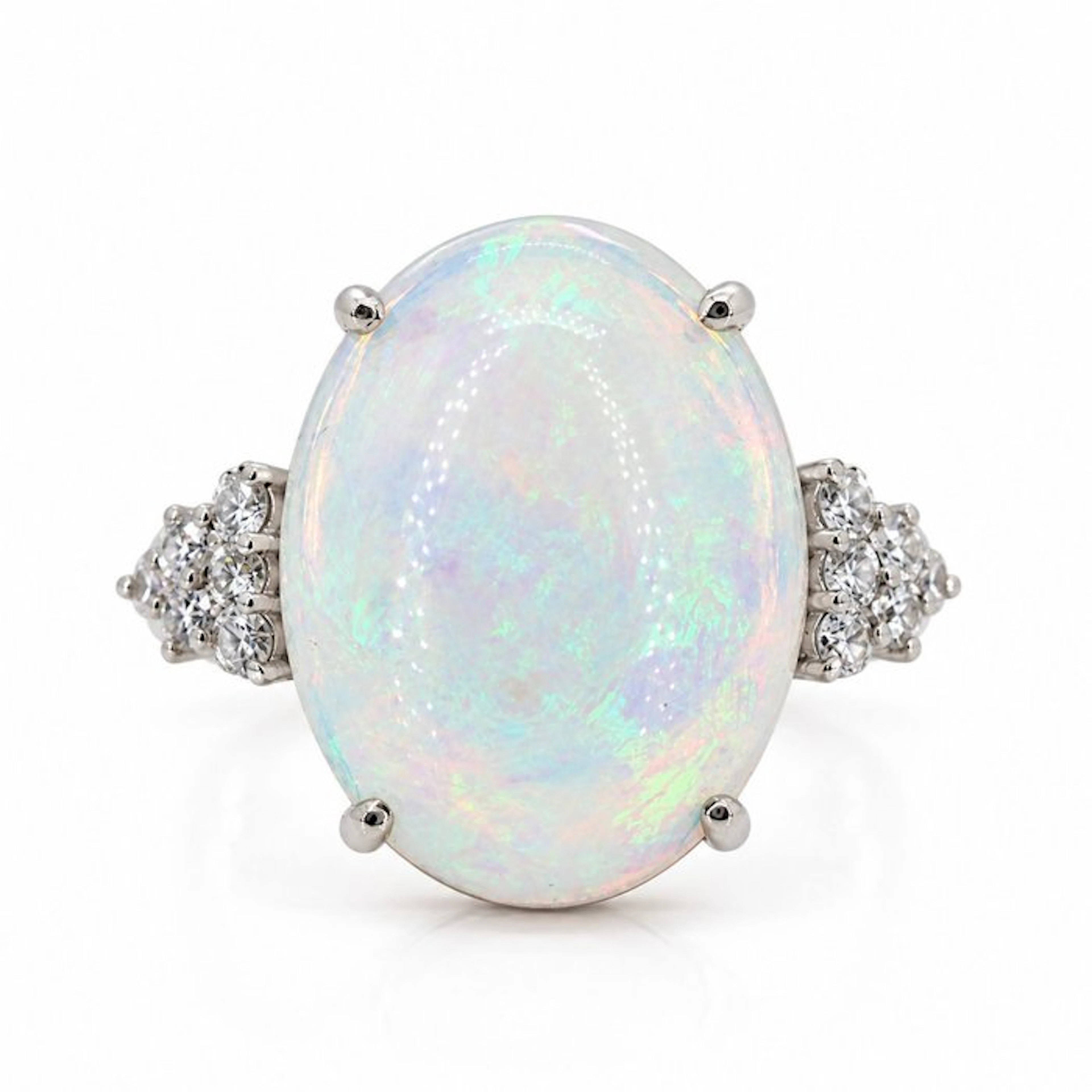Ring - 18 kt. White gold - 5.55ct. tw. Opal - Diamond