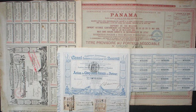 Panama. Obligation, Action + Titre Provisiere of the Panama Canal 1880 + 1888