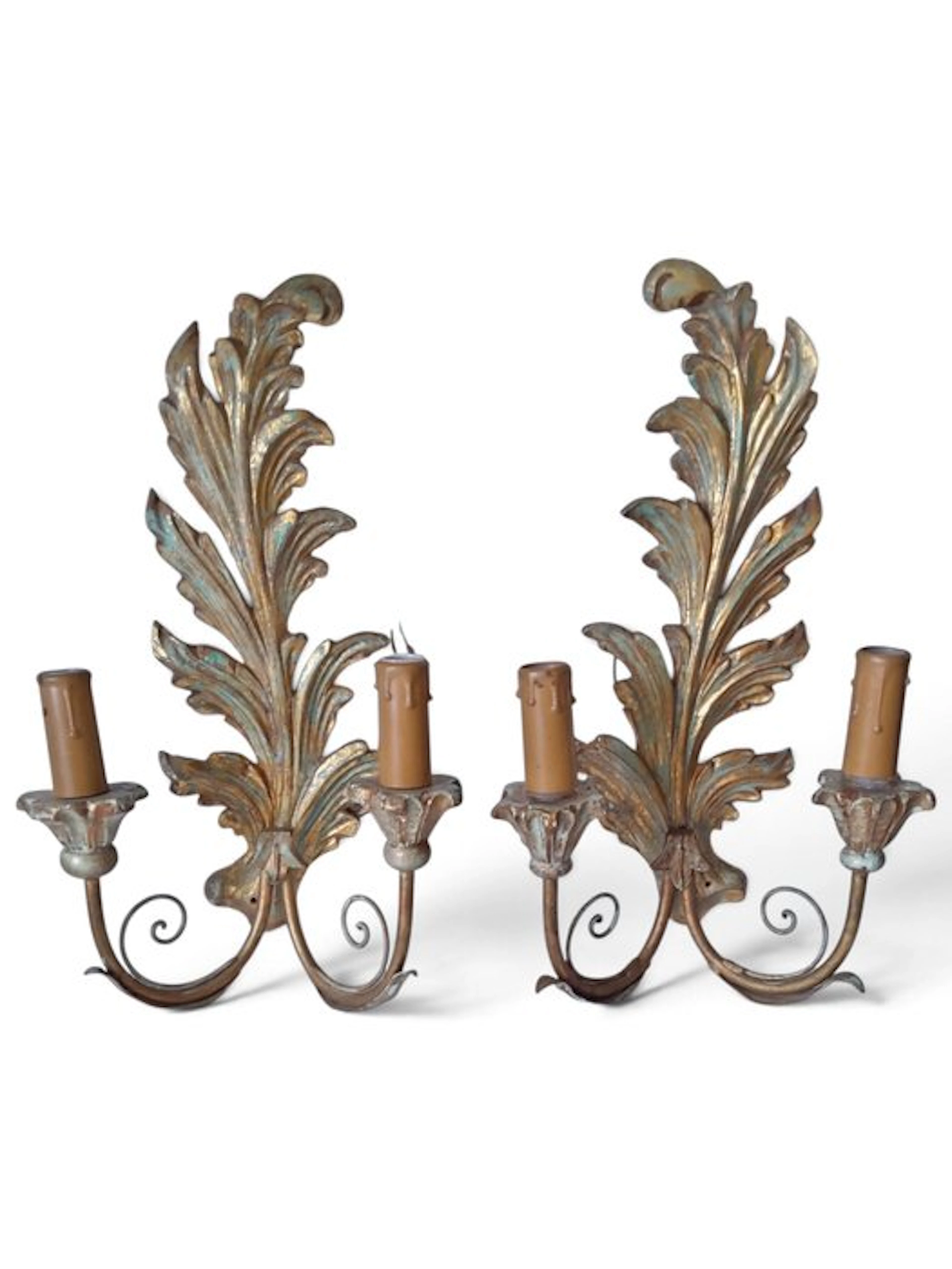 Candleholder (2) - wood, brass - Wooden wall candleholder