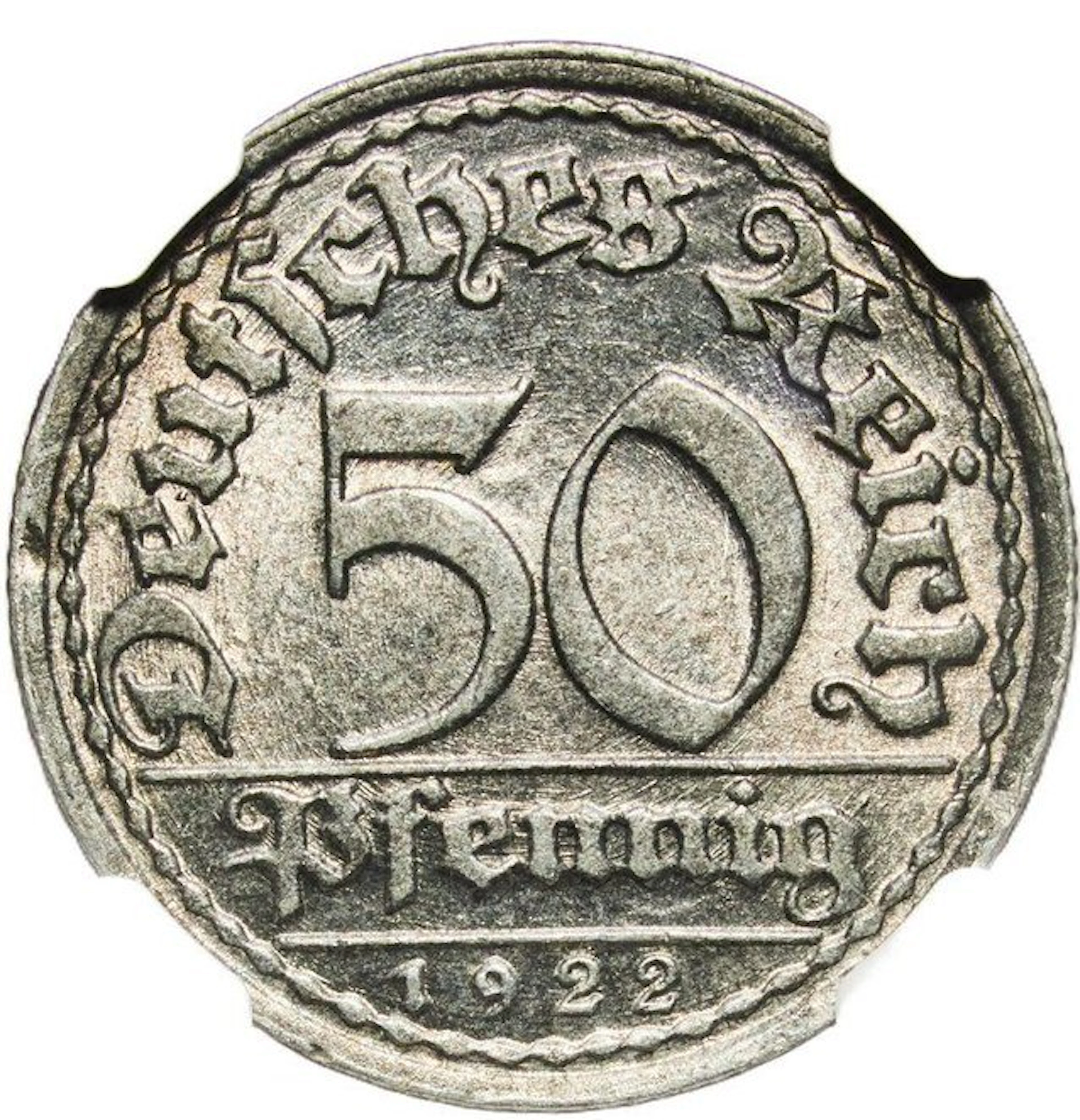 Germany, Weimar Republic 50 Pfennig 1922 - NGC MS62 (Stuttgart)