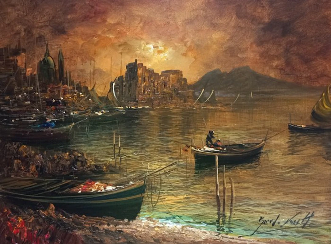Guido Vuotto (1964) - Mergellina al tramonto Napoli