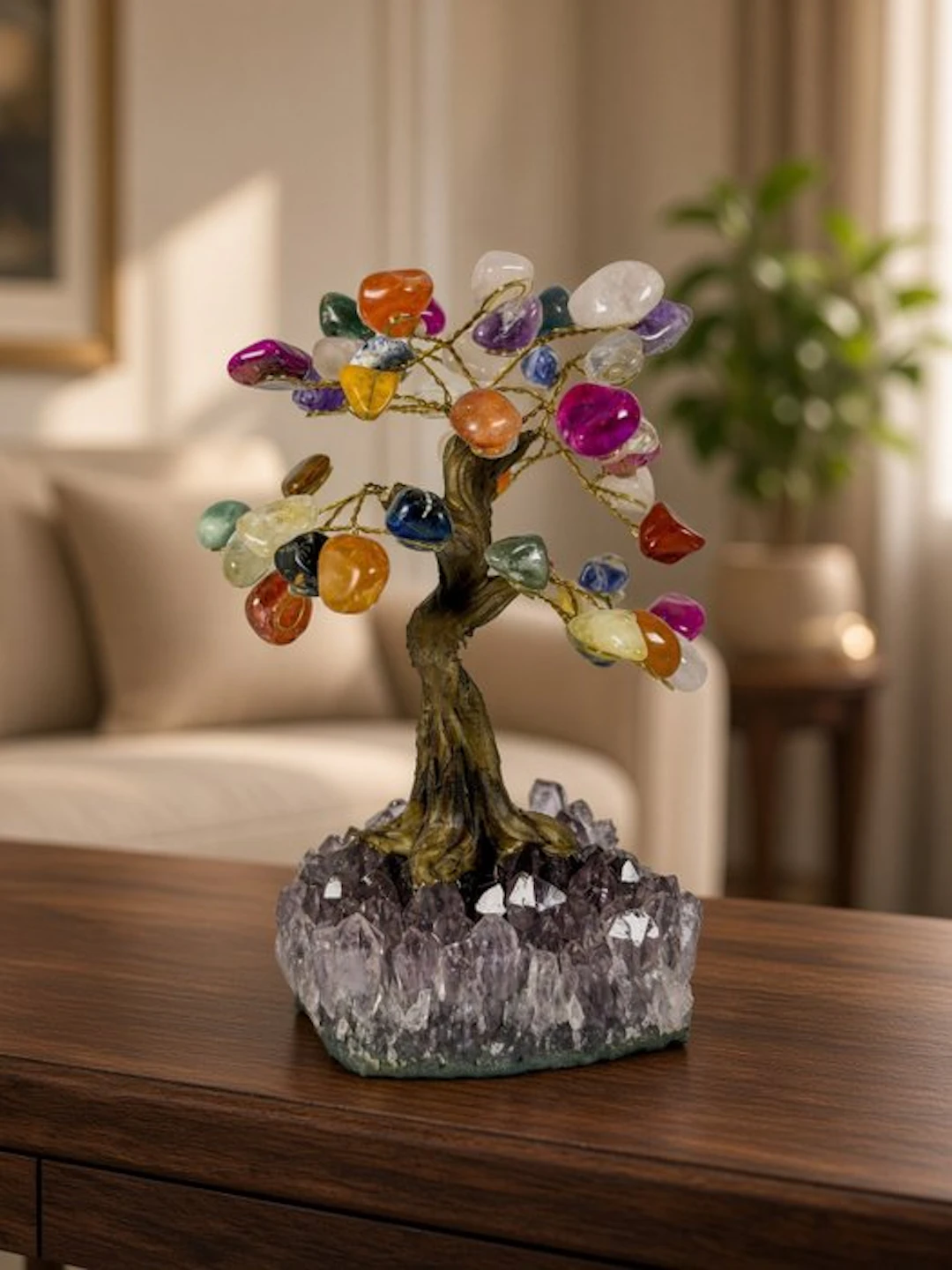 NO RESERVE PRICE - Gorgeous gemstone tree on amethyst...