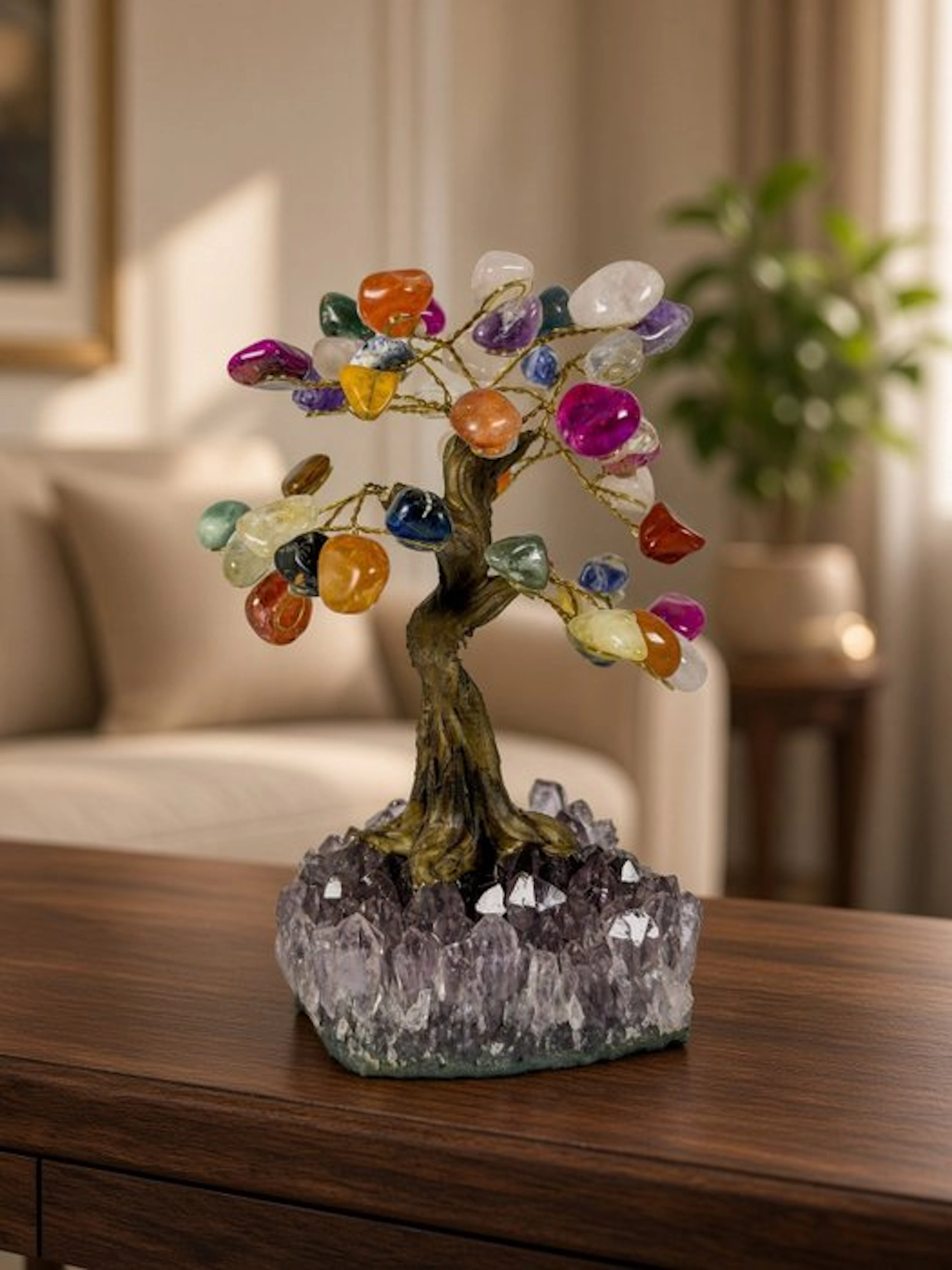 NO RESERVE PRICE - Gorgeous gemstone tree on amethyst...