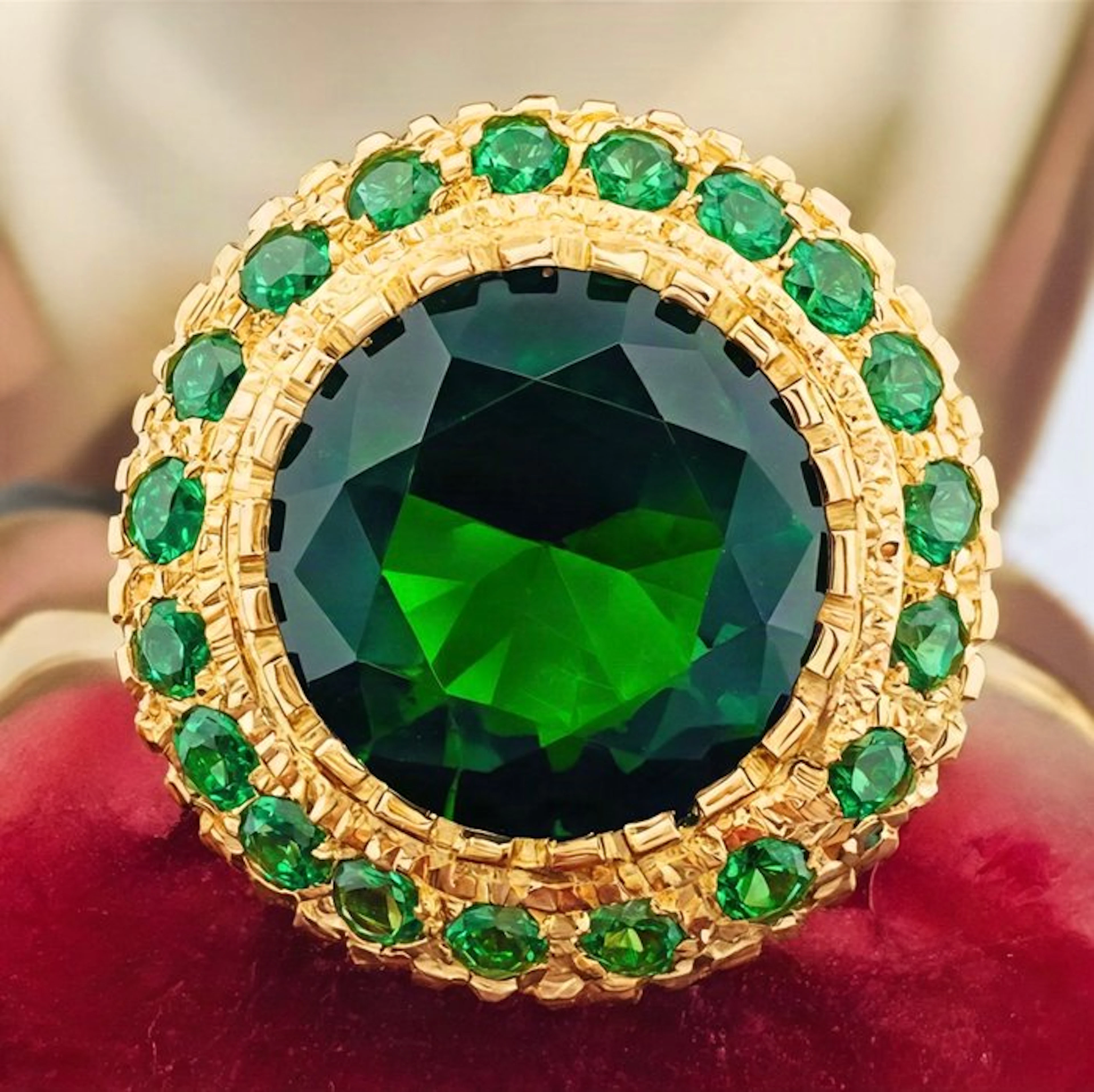 No reserve price - Ring - 9 kt. Yellow gold, Silver Emerald - Emerald