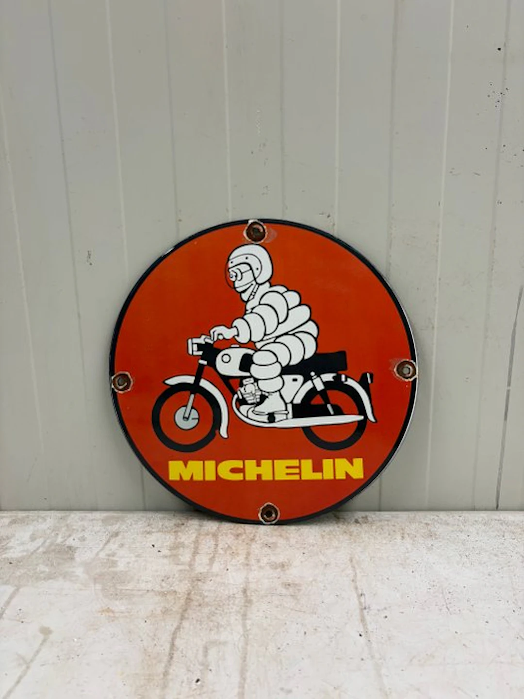 Michelin Bibendum Motorfiets – Rond Emaille Reclamebord –...