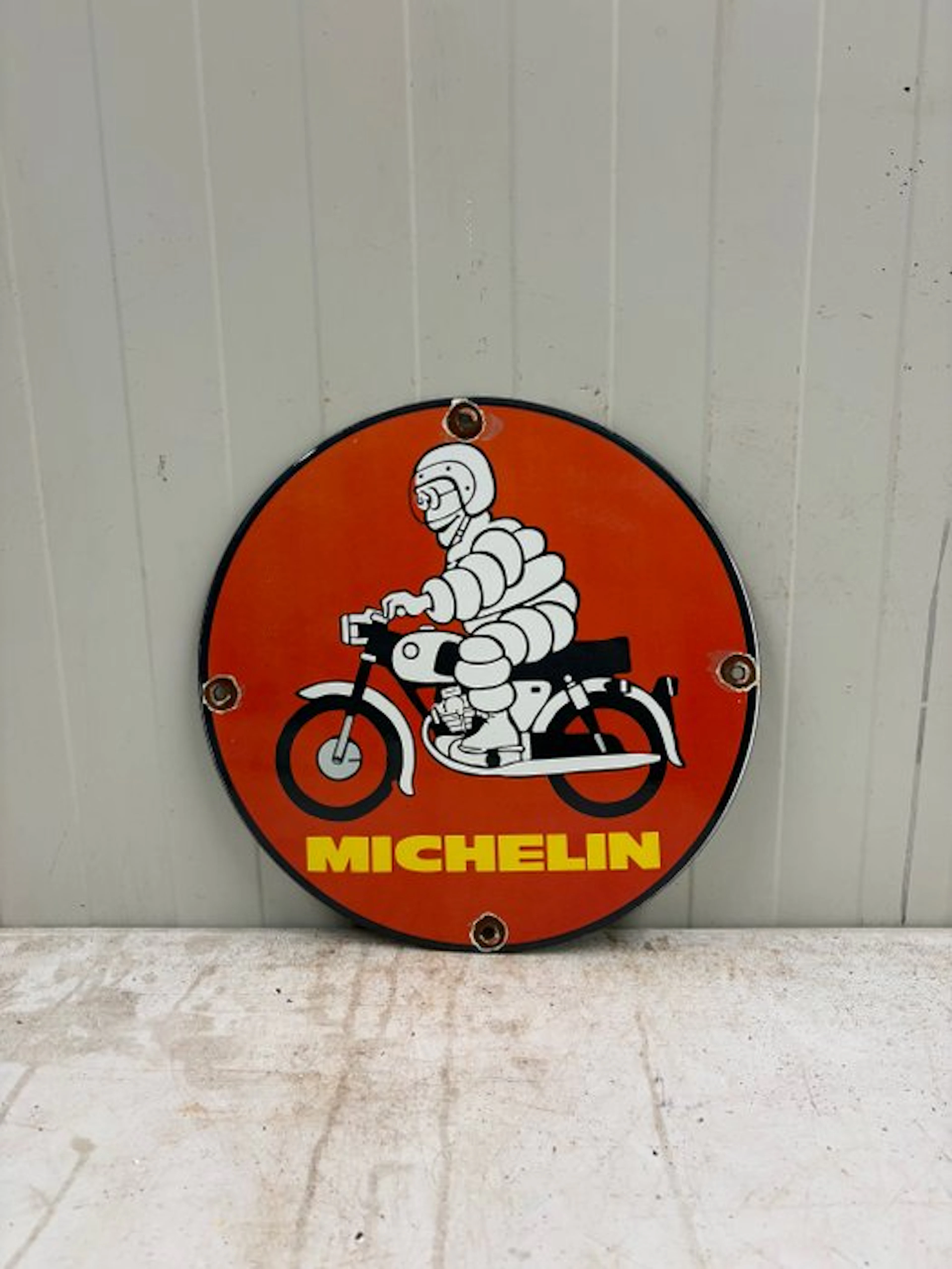 Michelin Bibendum Motorfiets – Rond Emaille Reclamebord –...