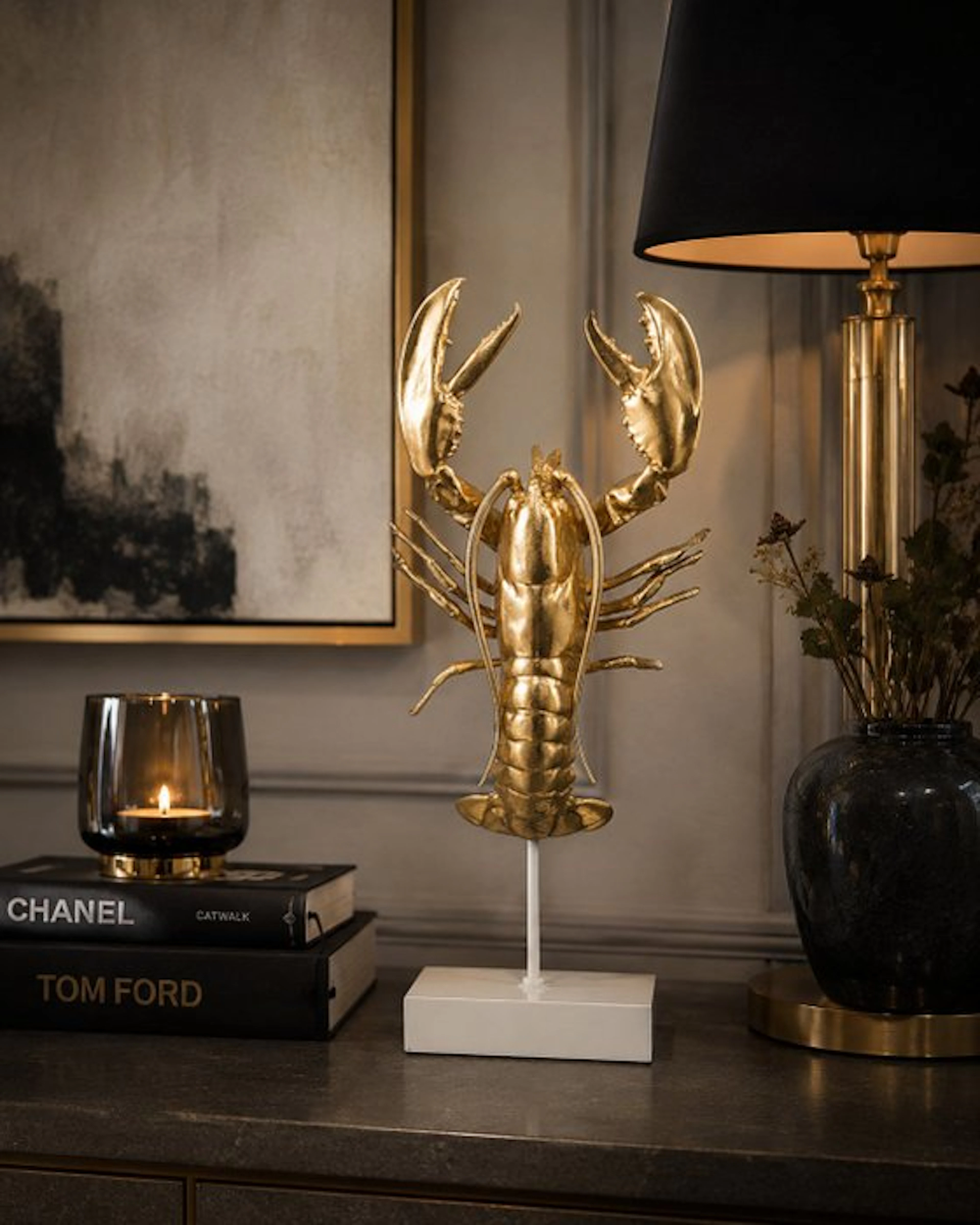 Statue, Lobster on Base - Luxury Gold - 57 cm - Resin