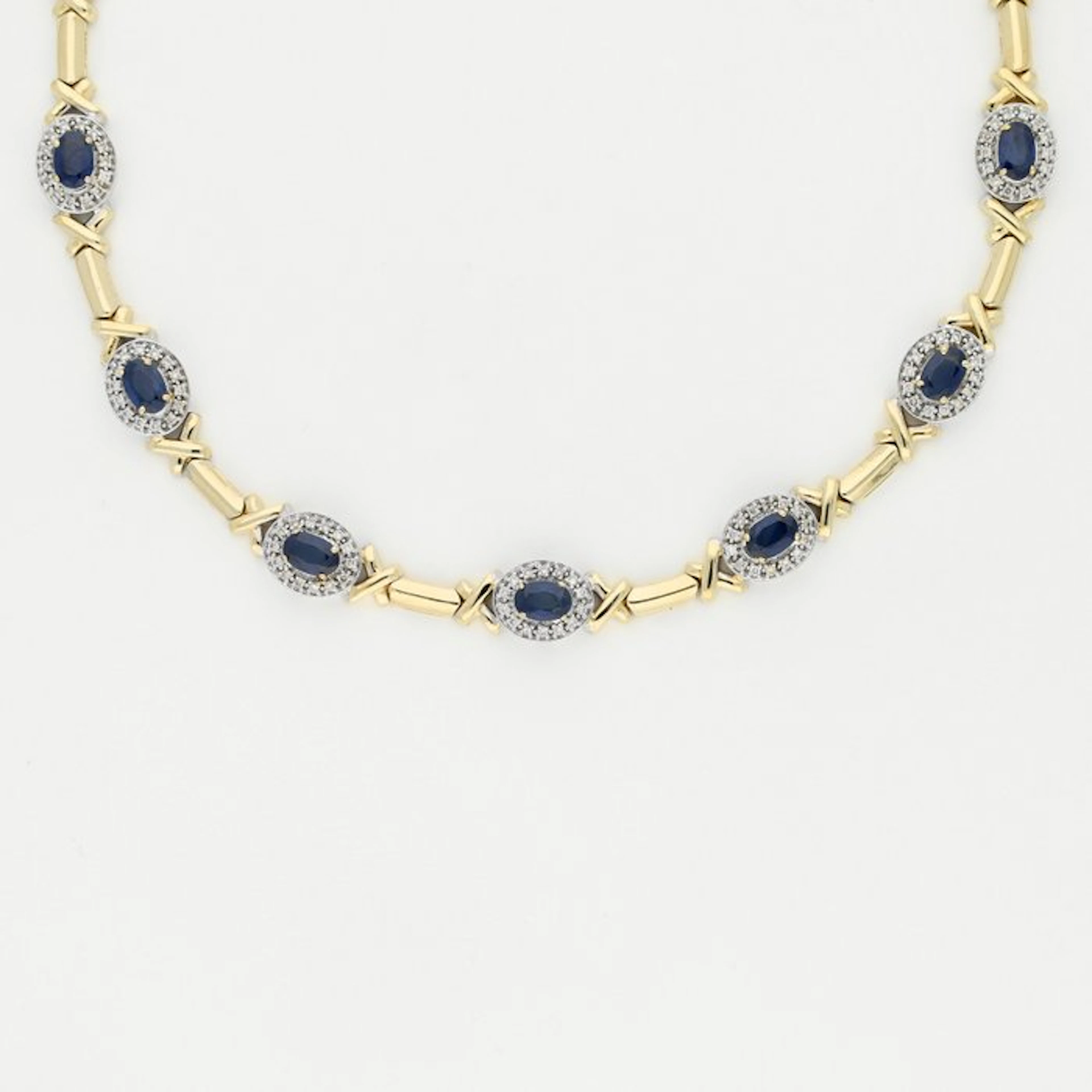 Necklace - 14 kt. Yellow gold, White gold Sapphire - Diamond