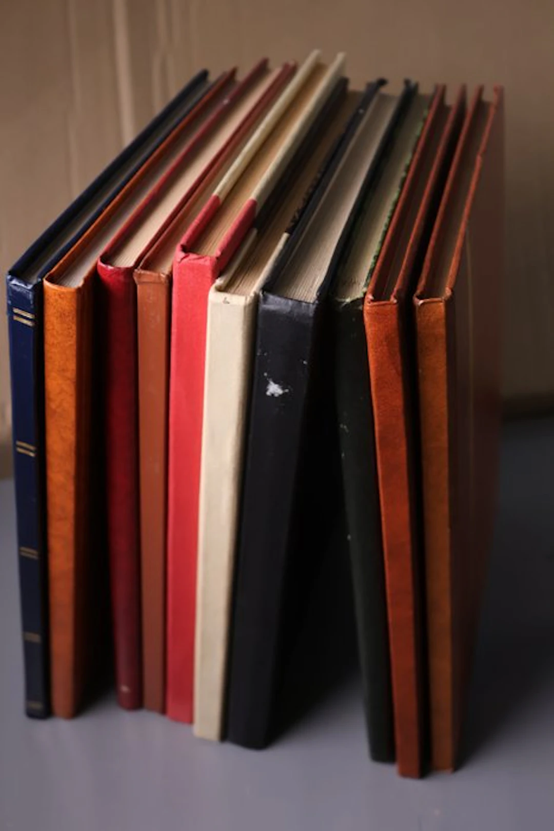 World - 10 blank stock books with white pages.