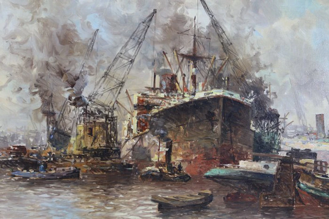 Marius de Jongere/Drulman (1912-1977) - Drukte in de Maashaven
