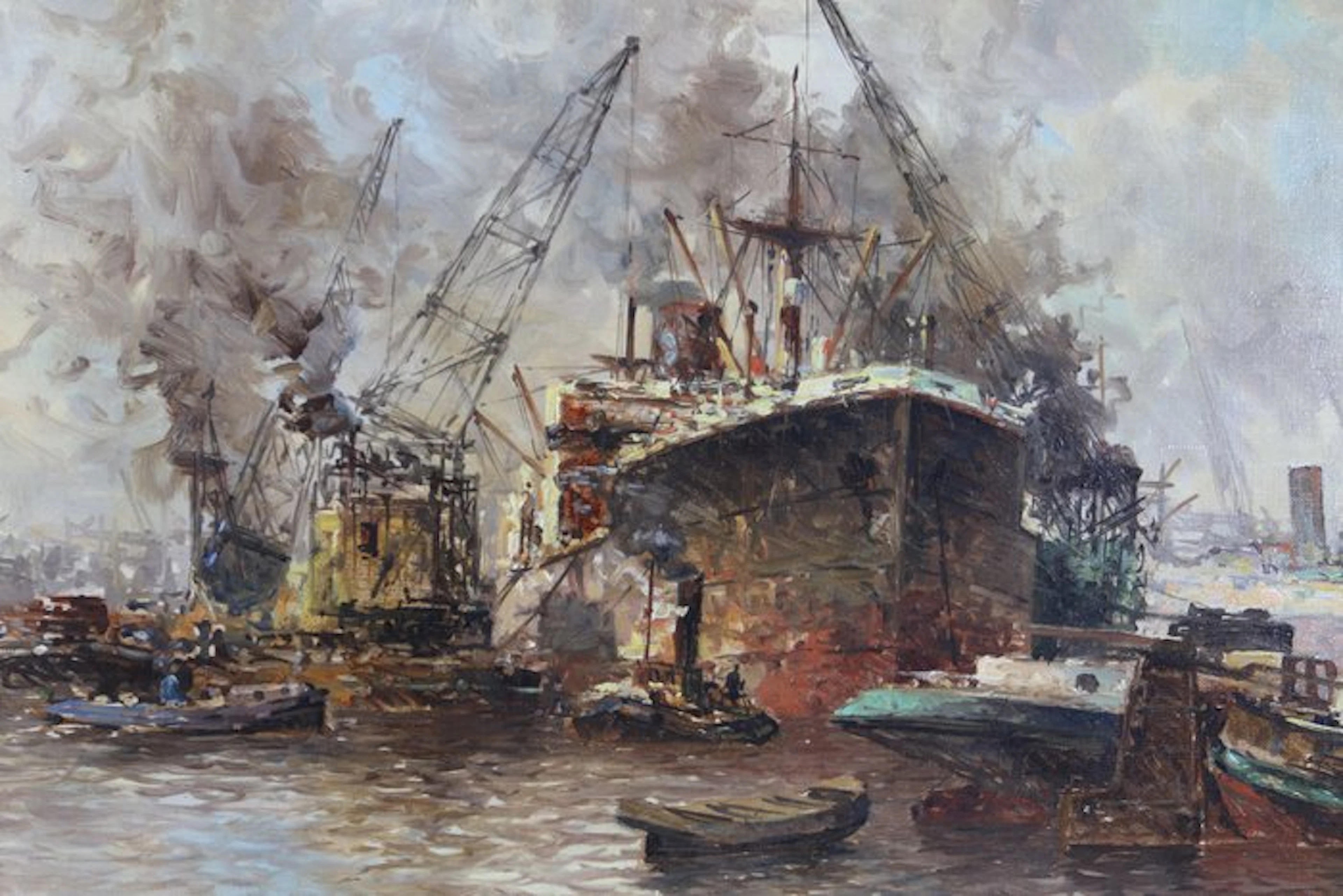 Marius de Jongere/Drulman (1912-1977) - Drukte in de Maashaven