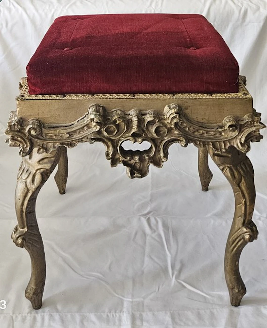 Stool - Antique Baroque Stool - Wood, Resin