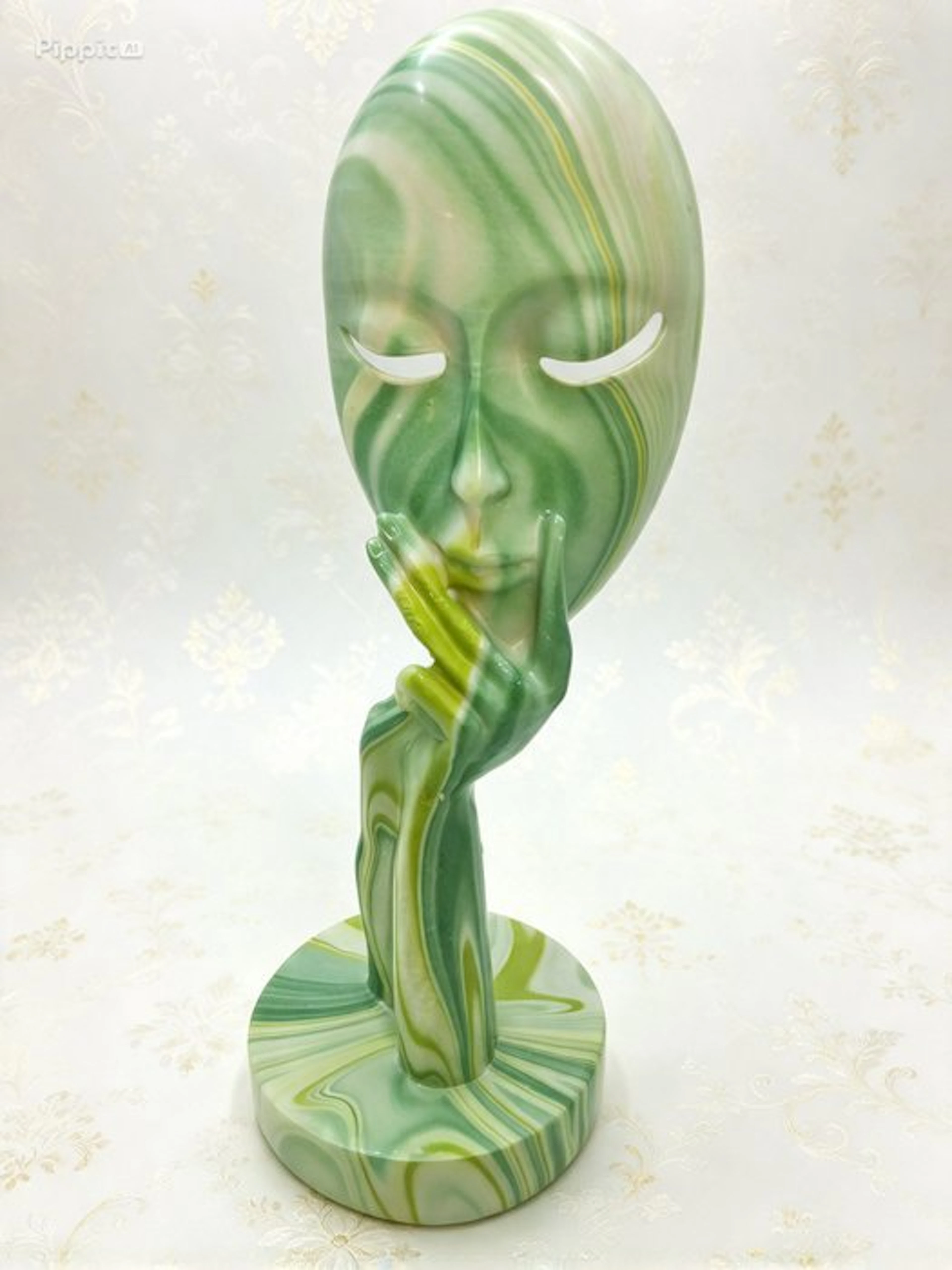 Figurine - Scultura Volto Silenzioso in Resina Verde Marmorizzata - Resin