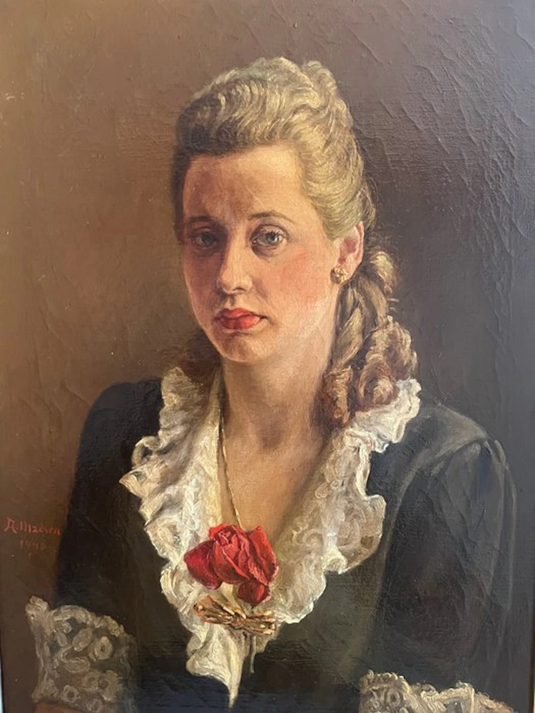 Scuola europea (XX), Firmato A. Madsen - Ritratto di donna