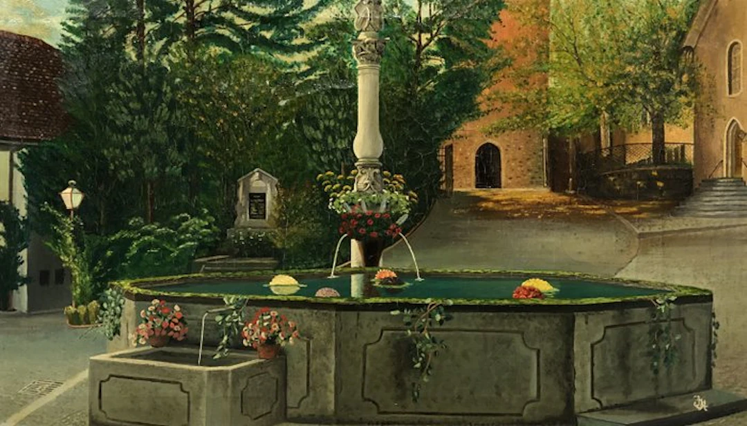 Europäische Schule (XX) - Der alte Brunnen auf dem Platz...