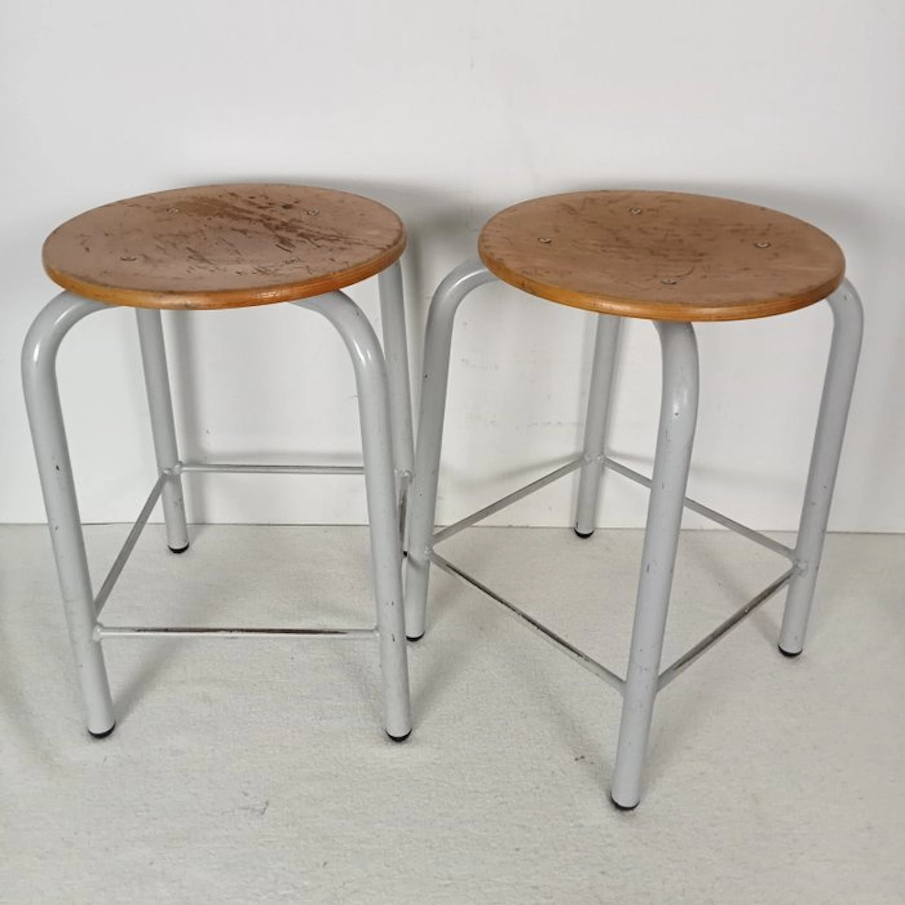 Stool - Steel, Beech - Two vintage school stools