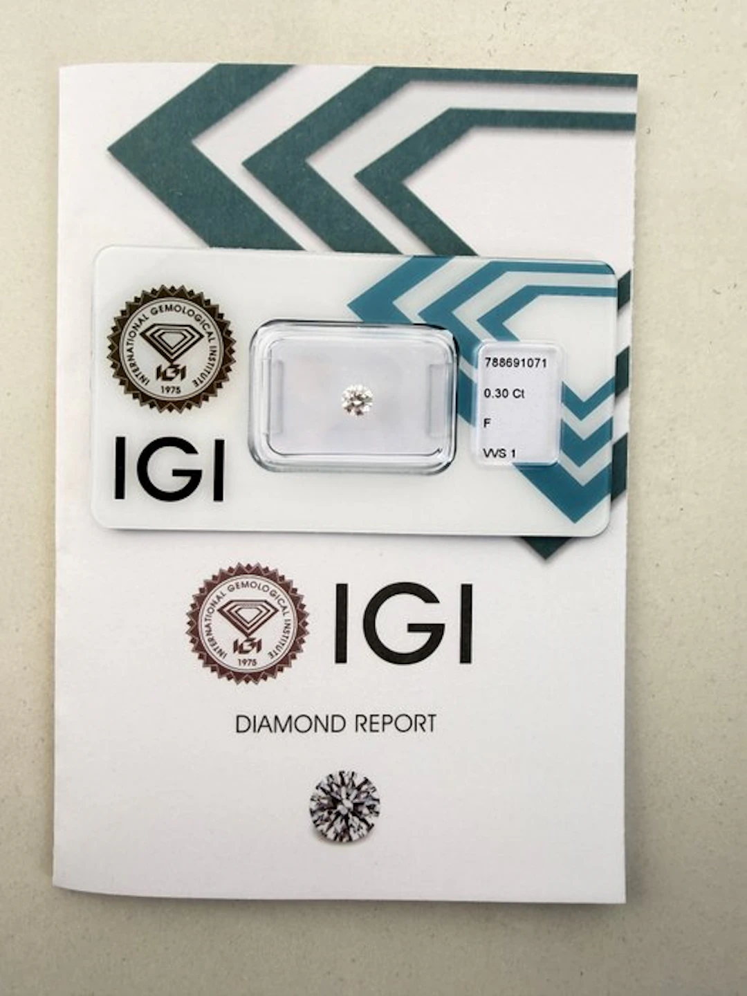 1 pcs Diamond (Natural) - 0.30 ct - Round - F - VVS1...