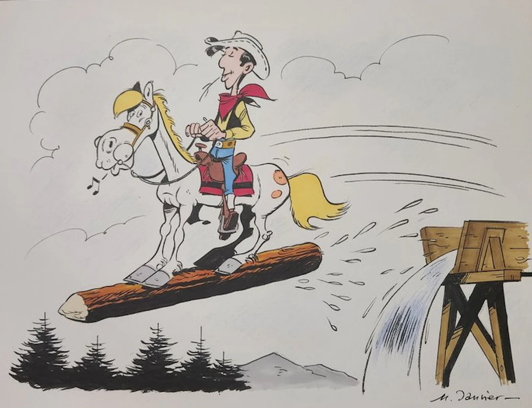 Michel Janvier - 1 Original colour drawing - Lucky Luke
