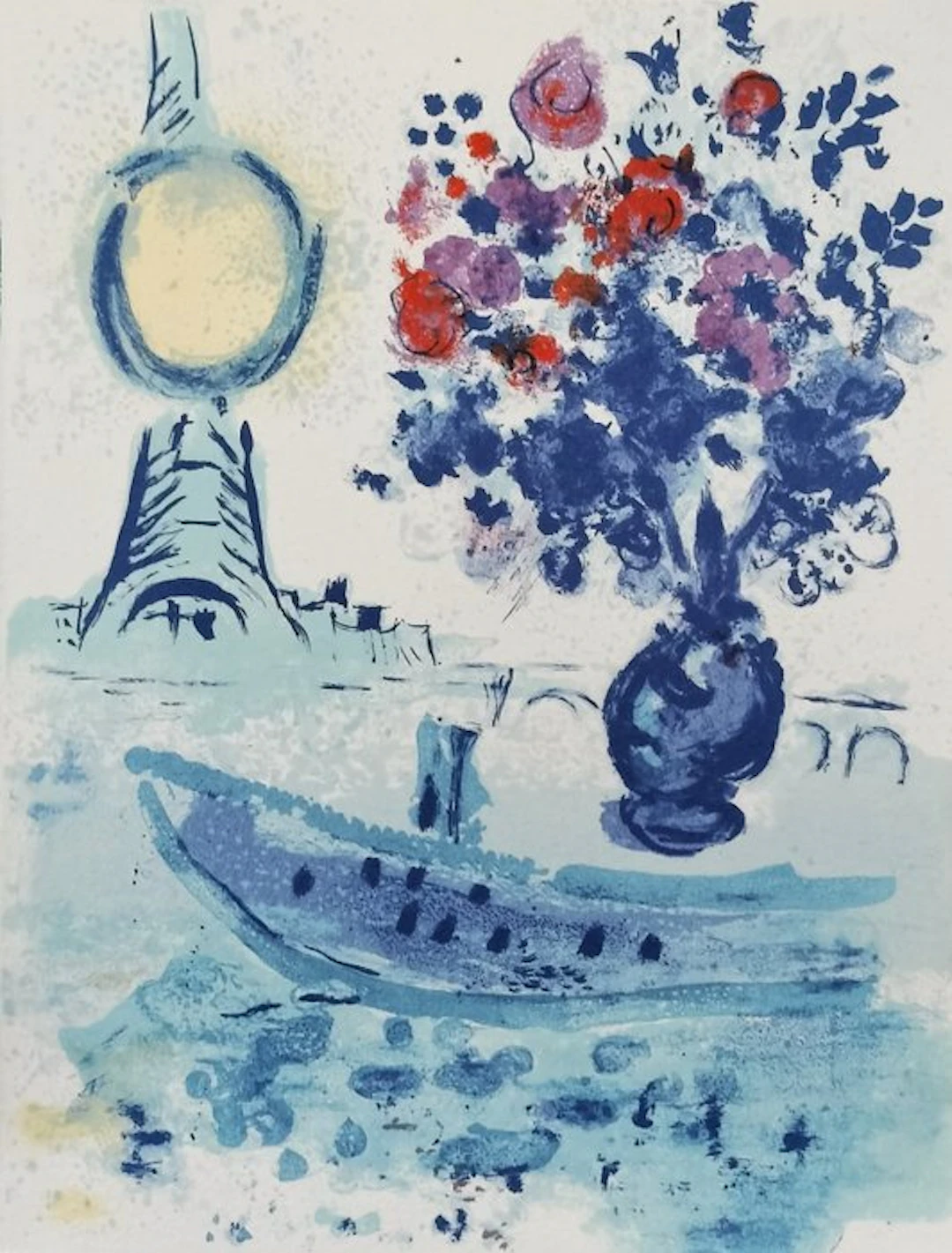 Marc Chagall (1887-1985) - Bateau mouche au bouquet