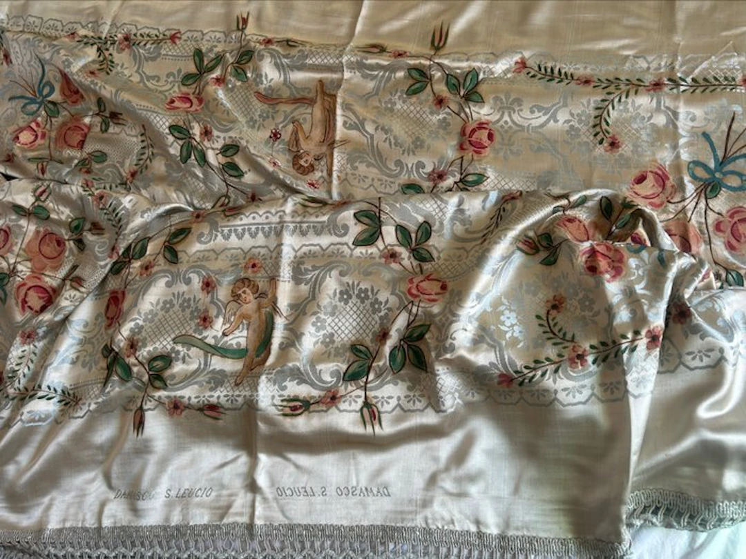 san leucio - Silk - San Leucio hand-painted - Bedspread - 225 cm - 260 cm