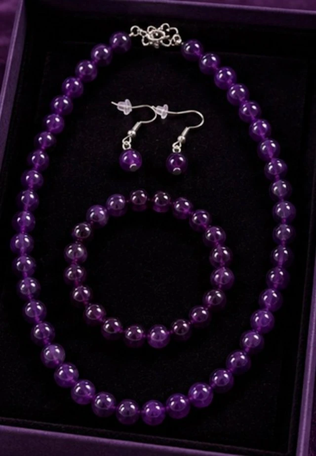 Elegant Amethyst Jewelry Set Necklace, Bracelet & Earrings - Necklace