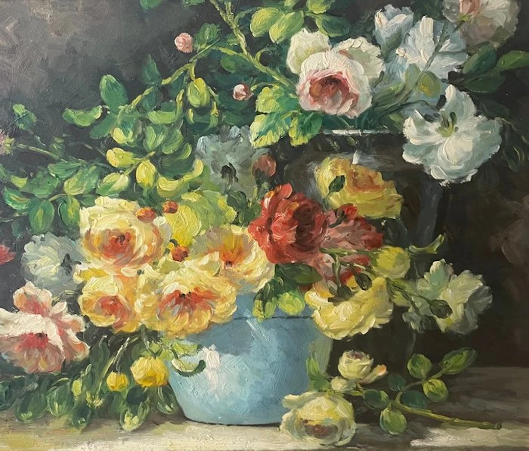 Italian school (XX) - Blumenstilleben mit blauer Vase