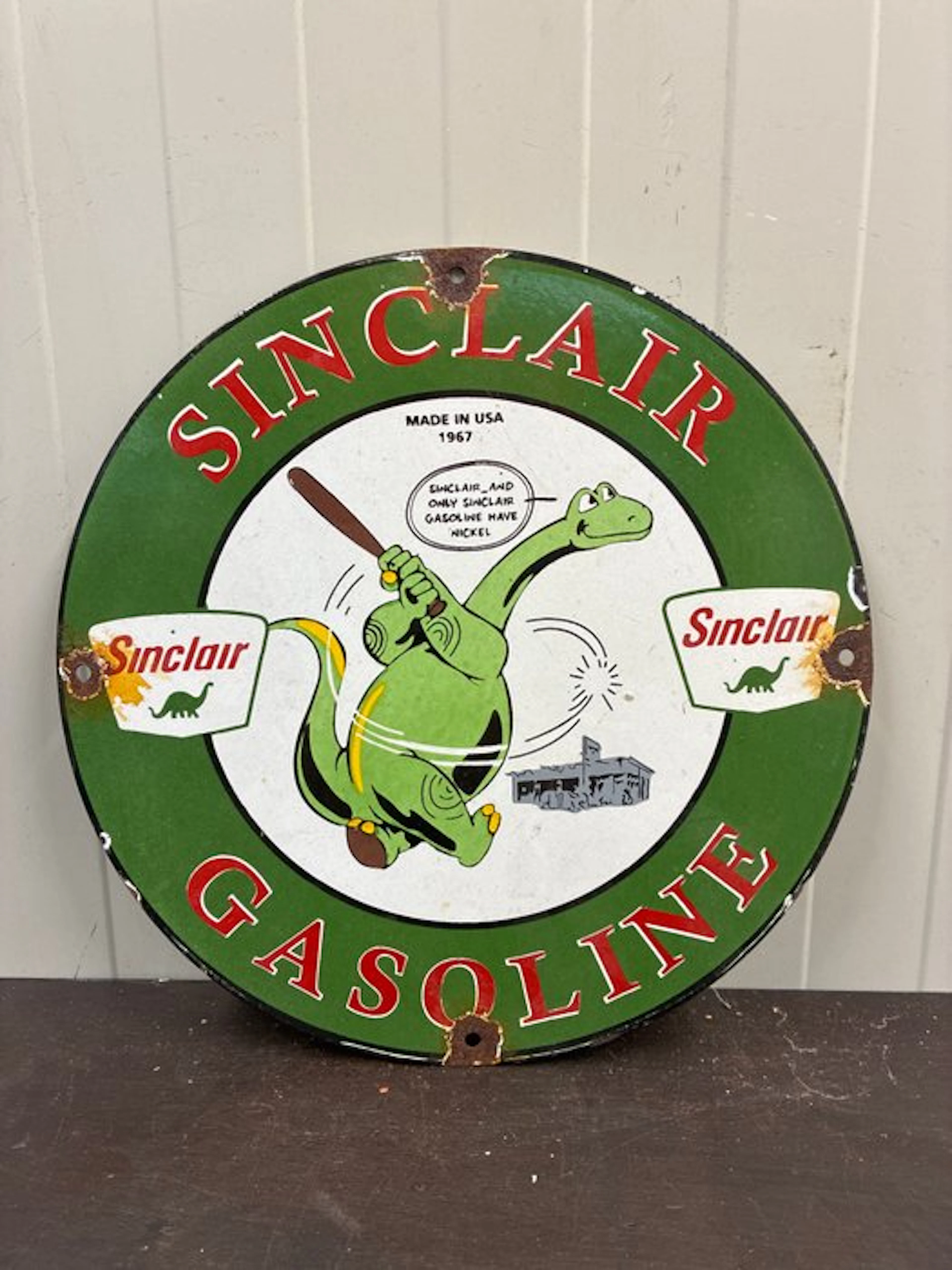 Sinclair Gasoline – Dino Mascot – Round enamel...