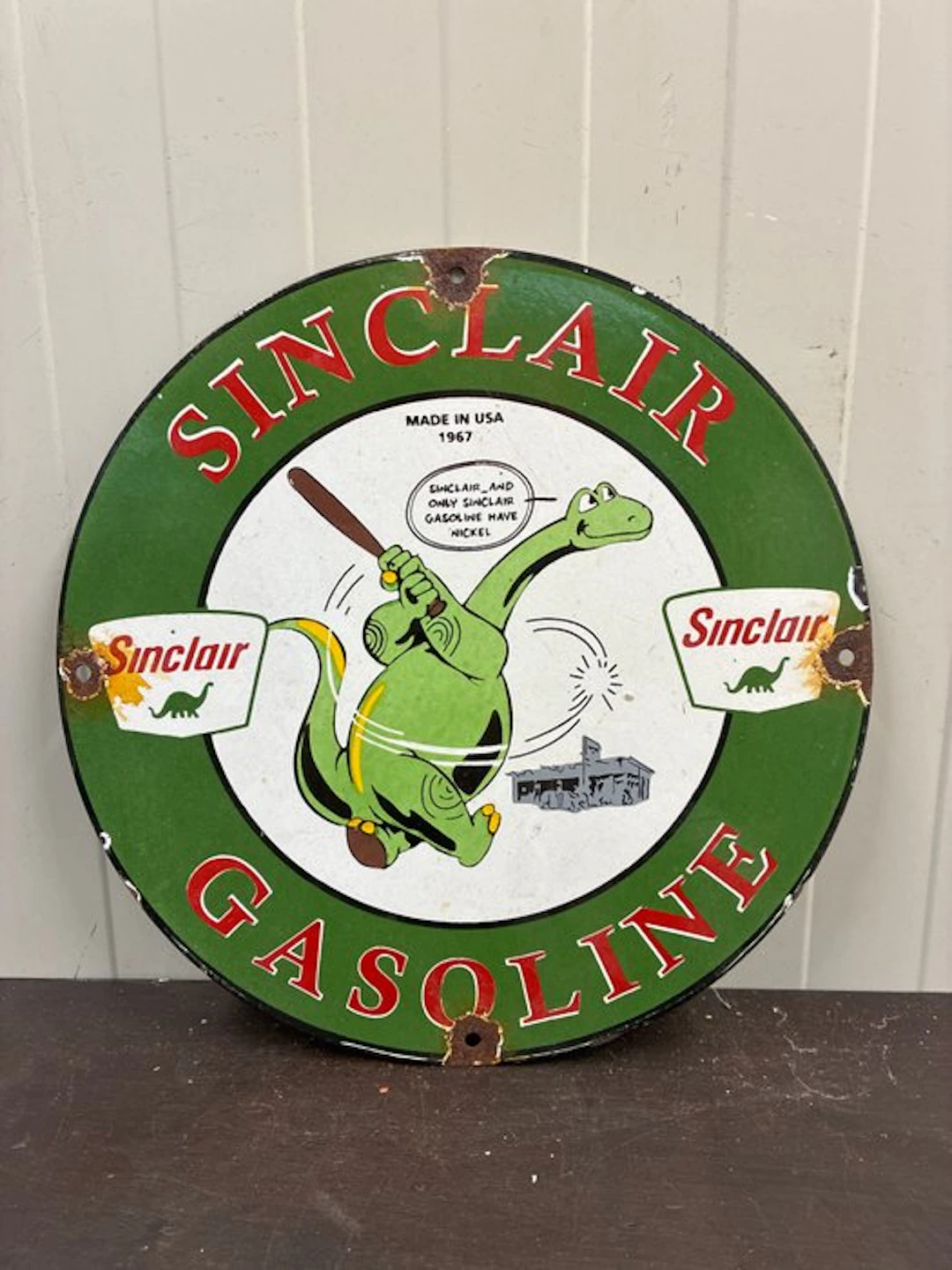 Sinclair Gasoline – Dino Mascot – Round enamel...