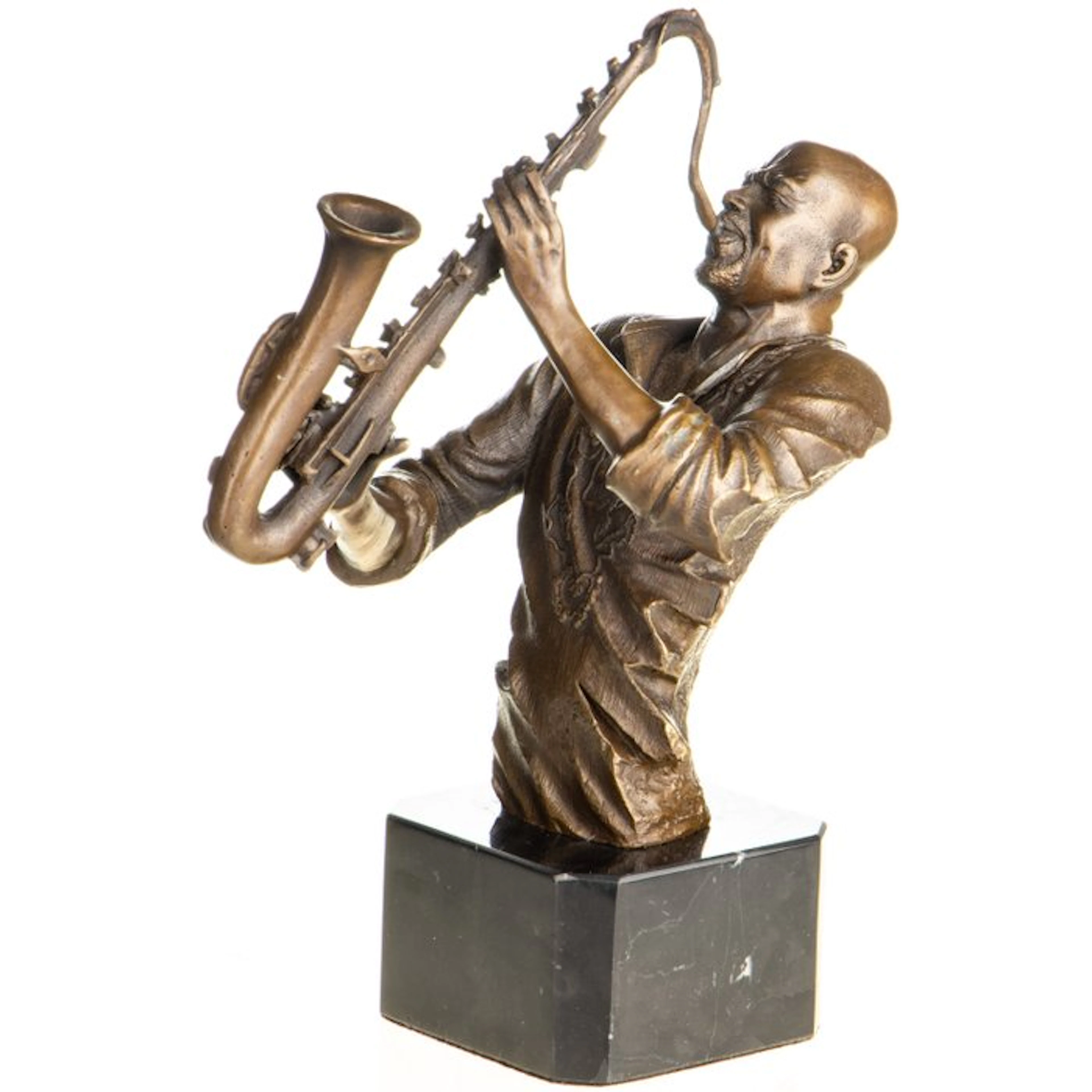 Sculpture, Sculpture en bronze – Buste de saxophoniste jazz - 24 cm - Bronze