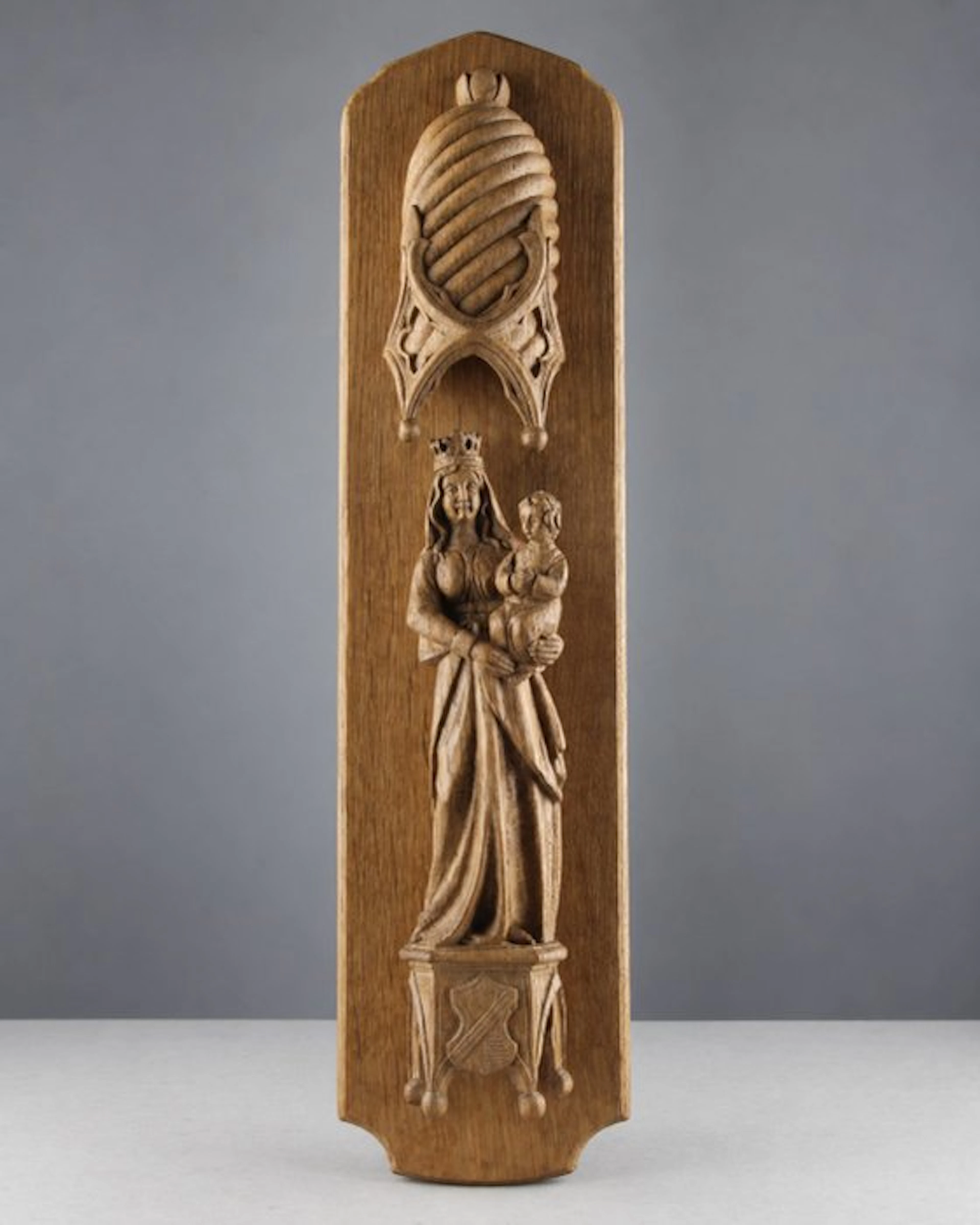Sculpture, Madonna and Child under Gothic Canopy - 43 cm - Oak