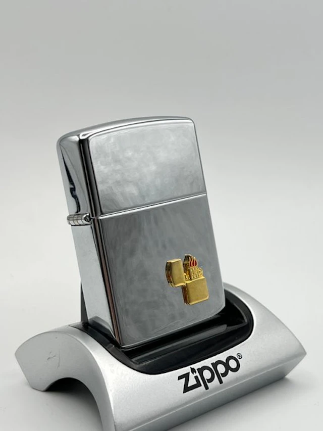 Zippo - Rare - Lighter on Lighter Gold Zippo Emblem -1995...