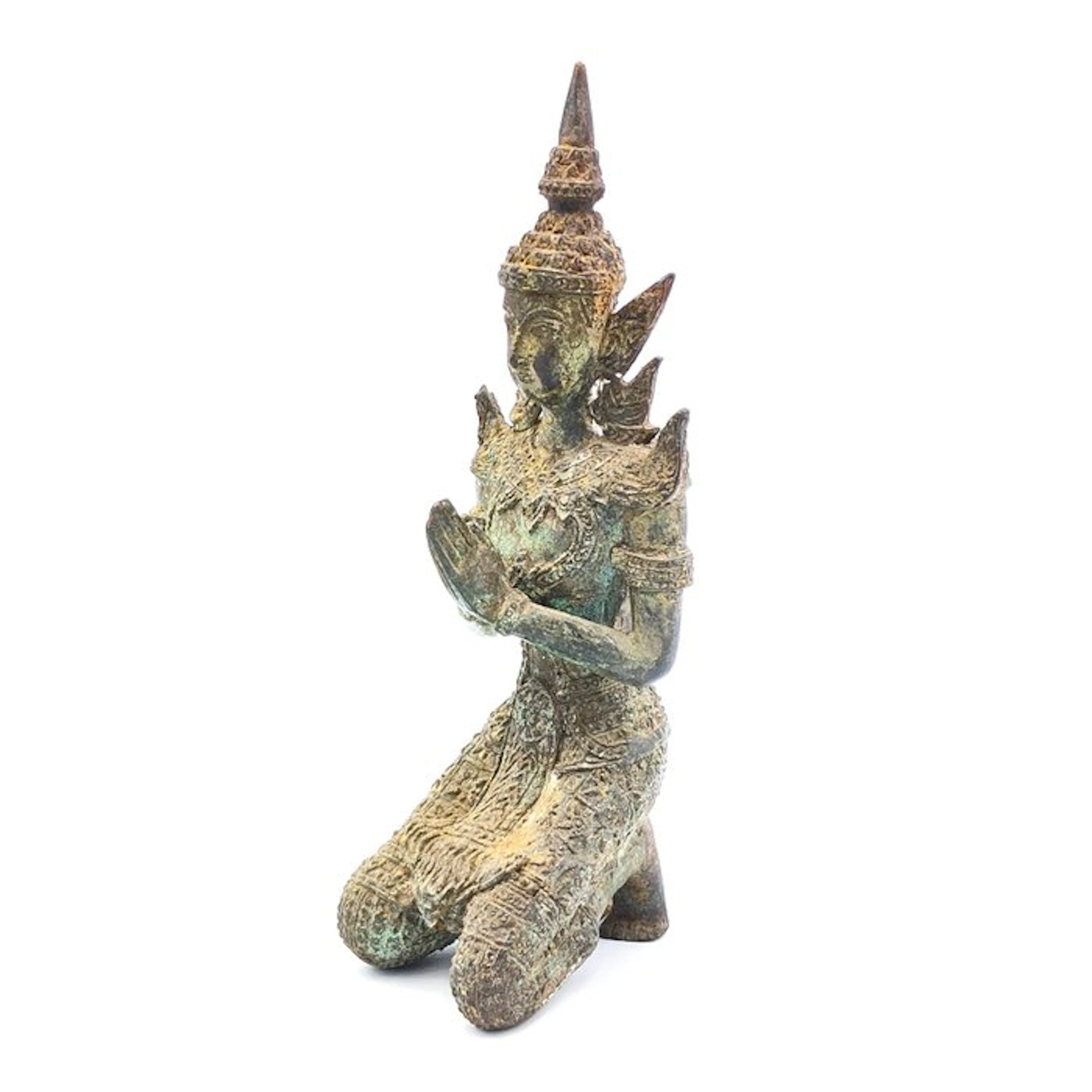 Thai Bronze Praying Deity Apsara Figurine Altar Bead - 200 mm (No