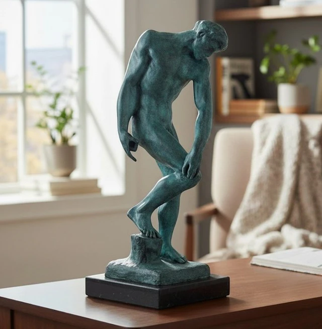 Auguste Rodin (1840-1917) - after - Sculpture, Adam - 30 cm - Bronze, Marble