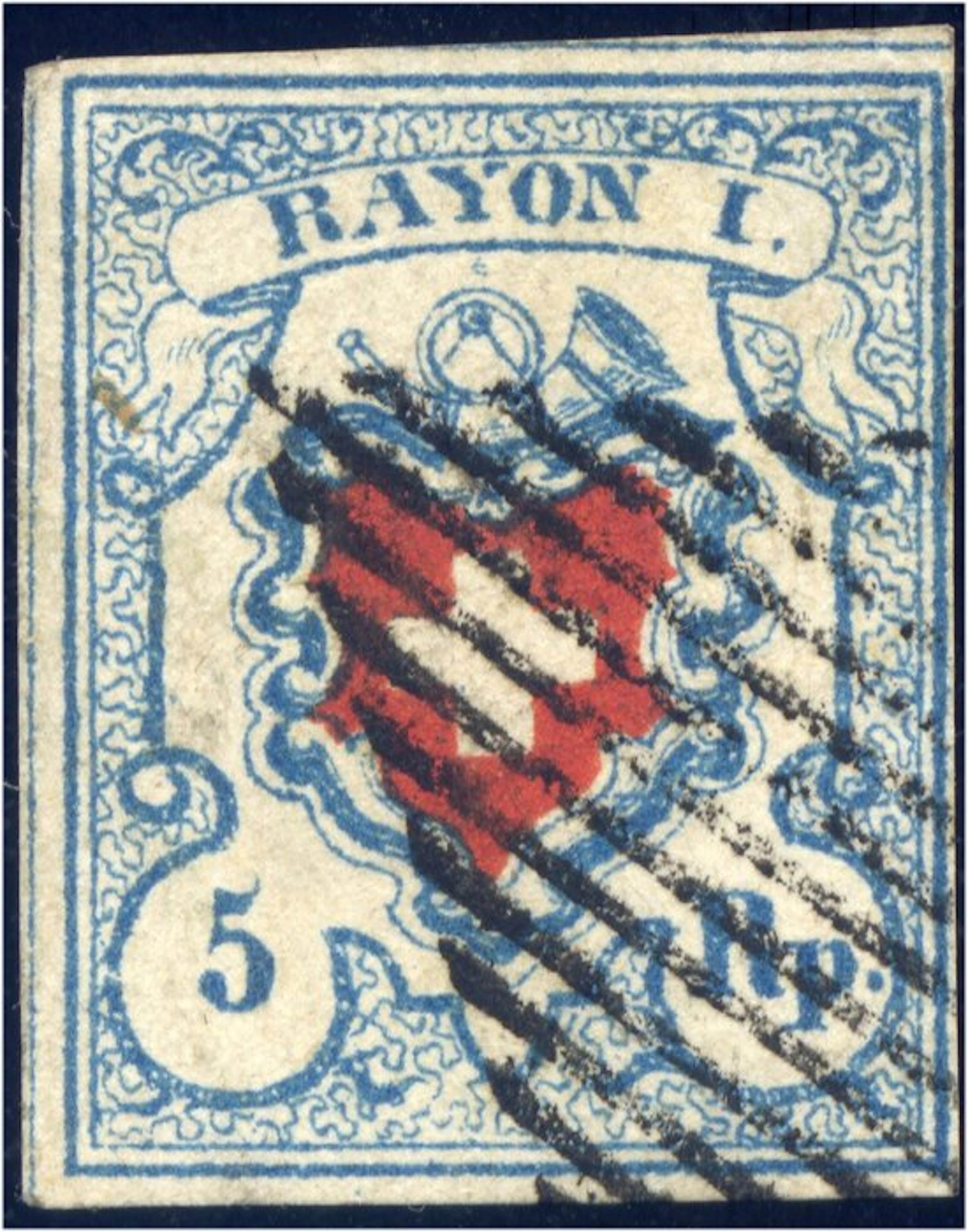 Switzerland 1850/1851 - Rayon I - 5 Rp : Light Blue with...