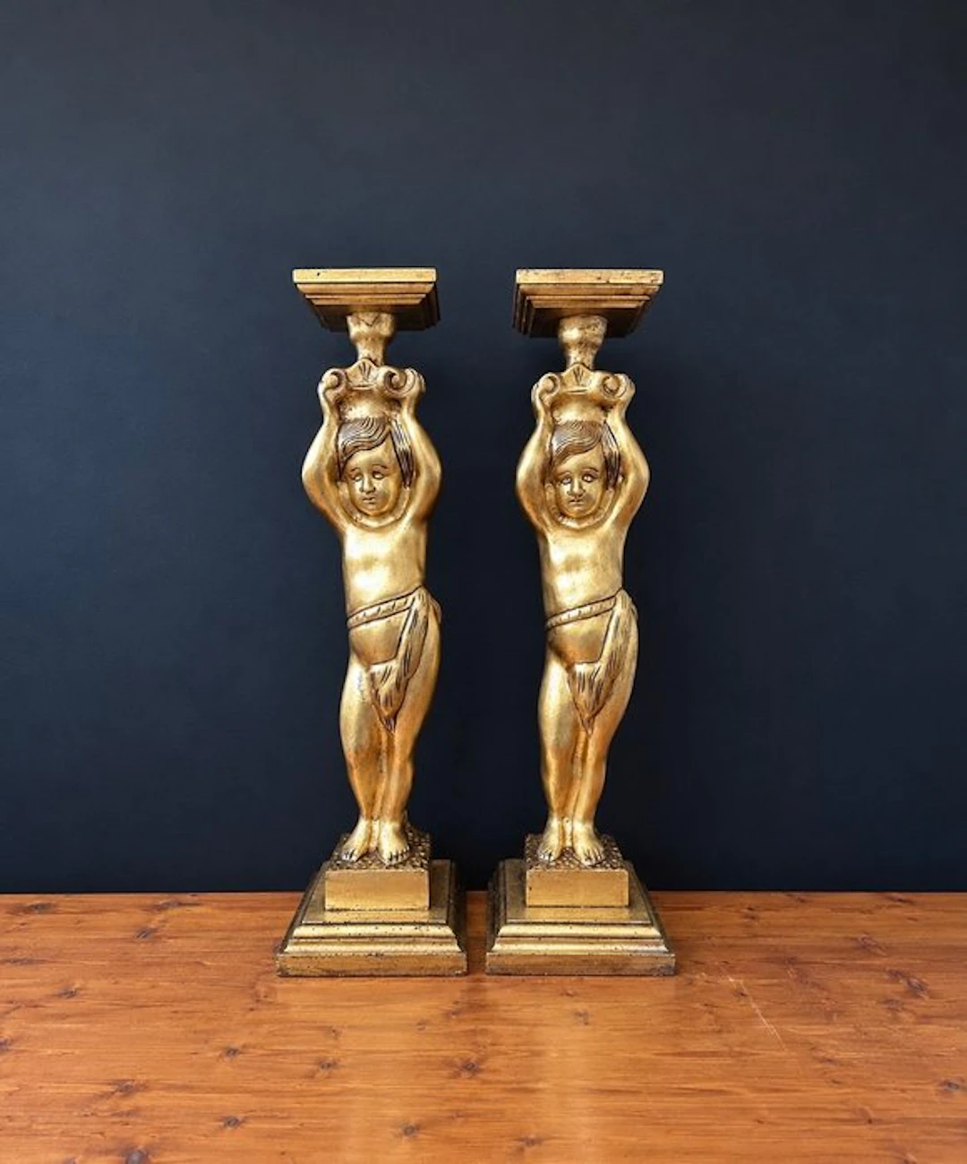 Column (2) - 1920-1930 - golden wooden caryatids