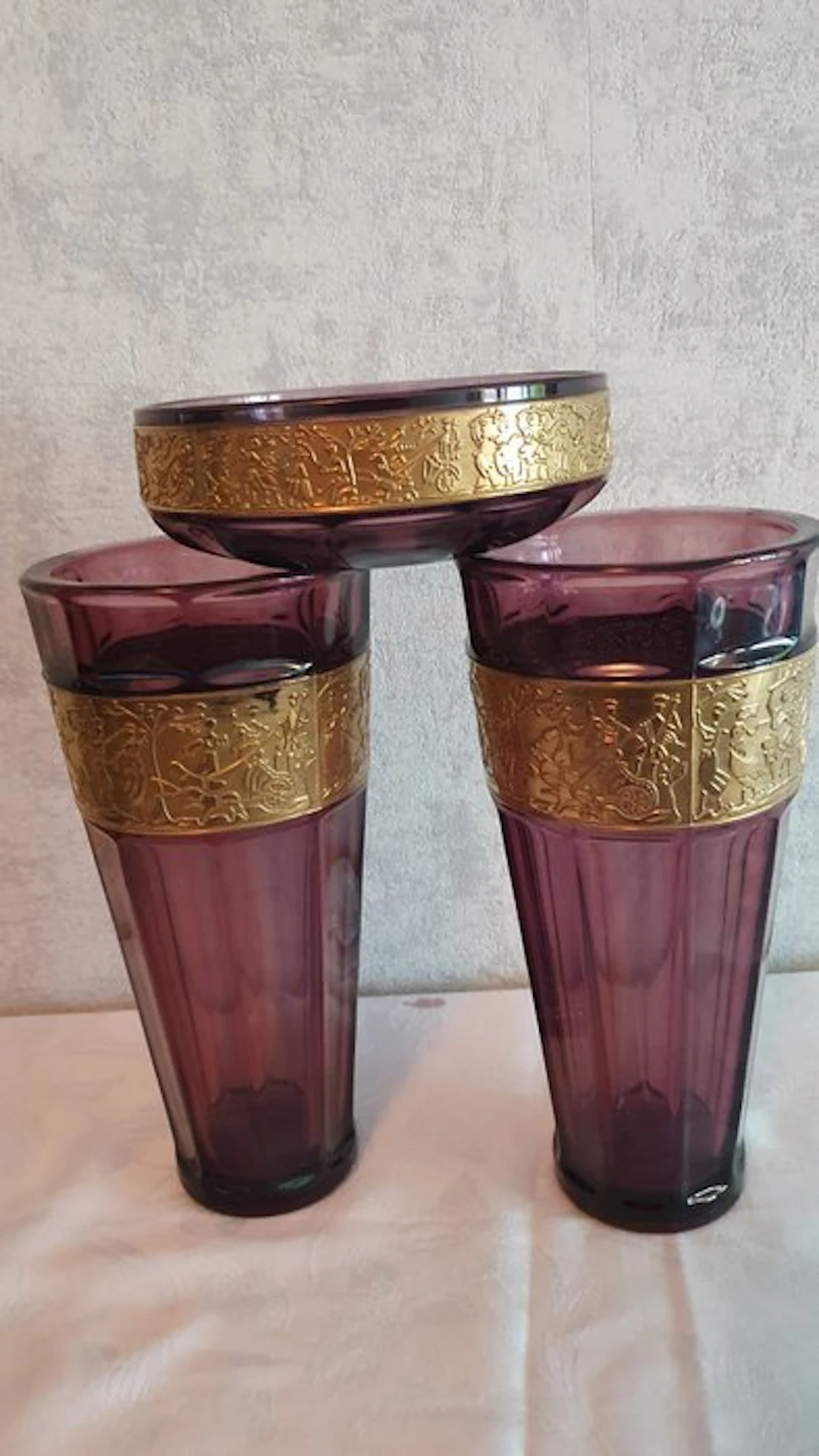 August Walher - Vase (3) - 2 vases with a saucer - Crystal