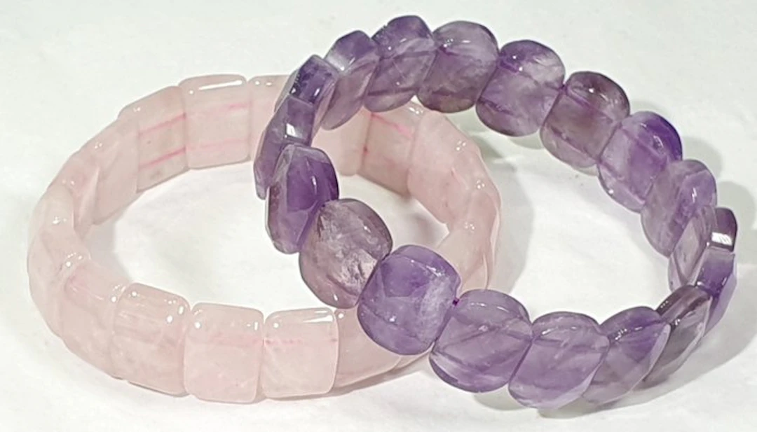 Amethyst and Rose Quartz - 2 Mineral Bracelets - HIGH QUALITY - Bracelet