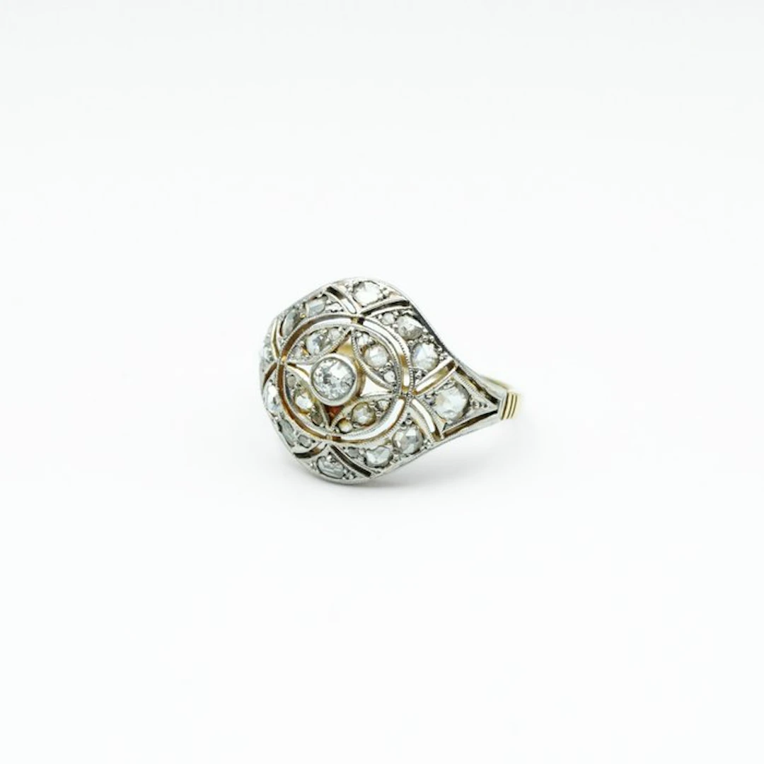 Ring - 14 kt. Yellow gold, Platinum - Diamond