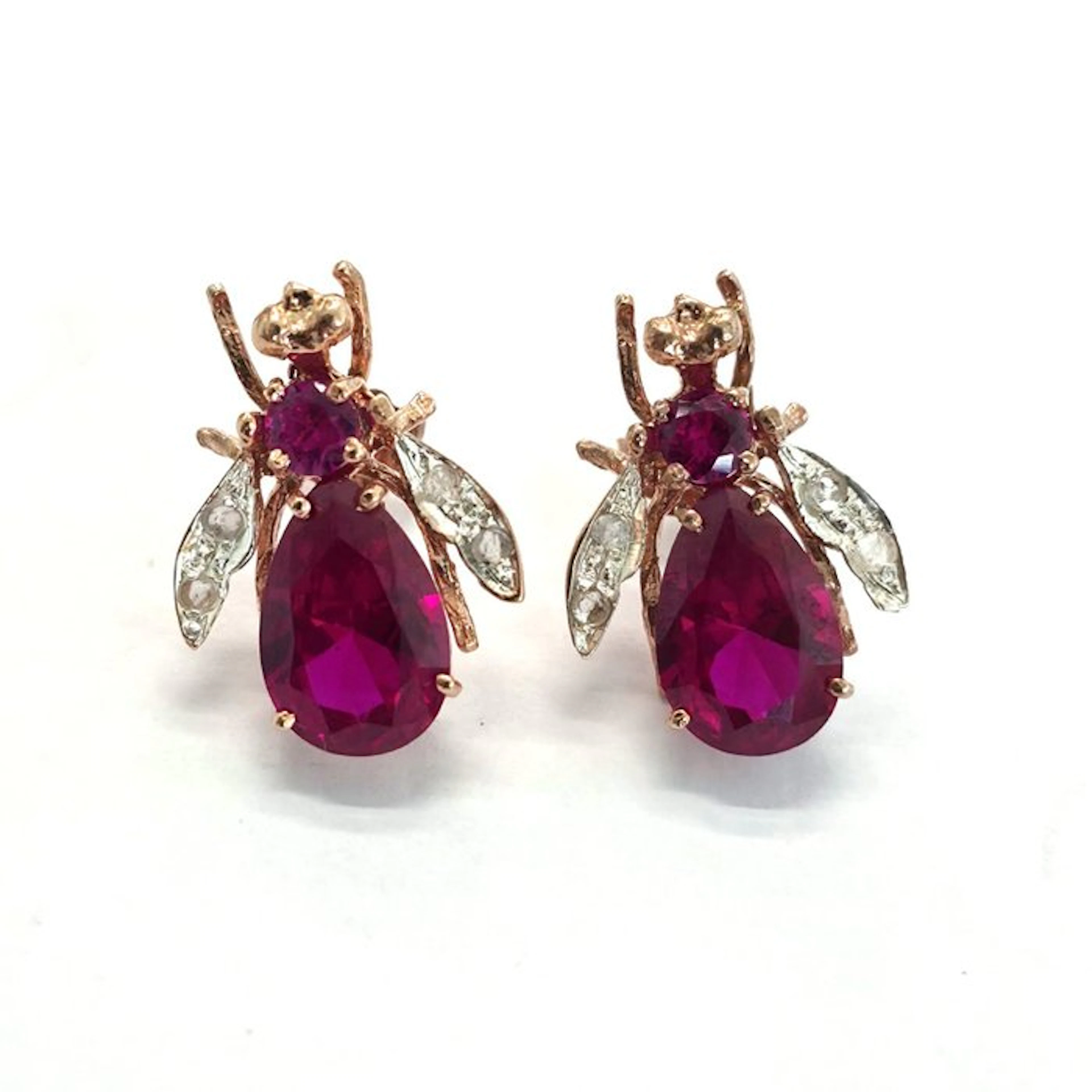 No reserve price - Earrings - 9 kt. Silver, Rose gold Spinel - Diamond