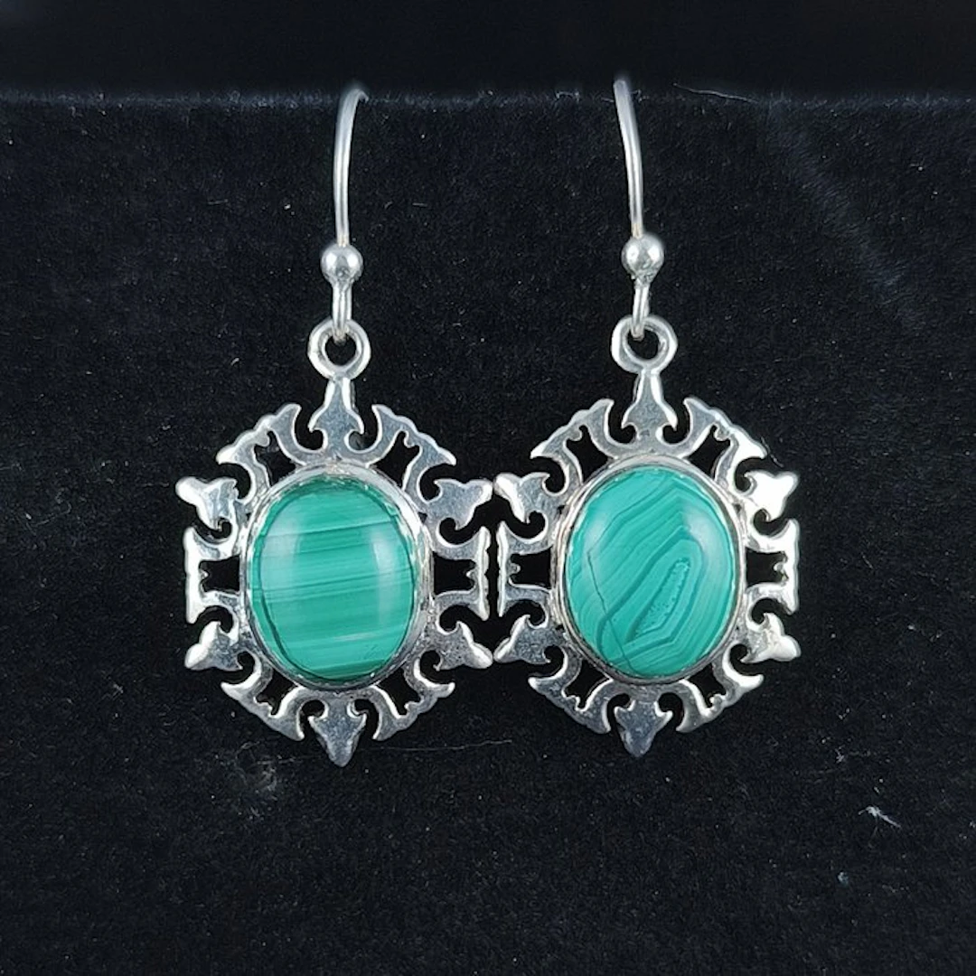Silver - Earrings - Sterling Silver Malachite