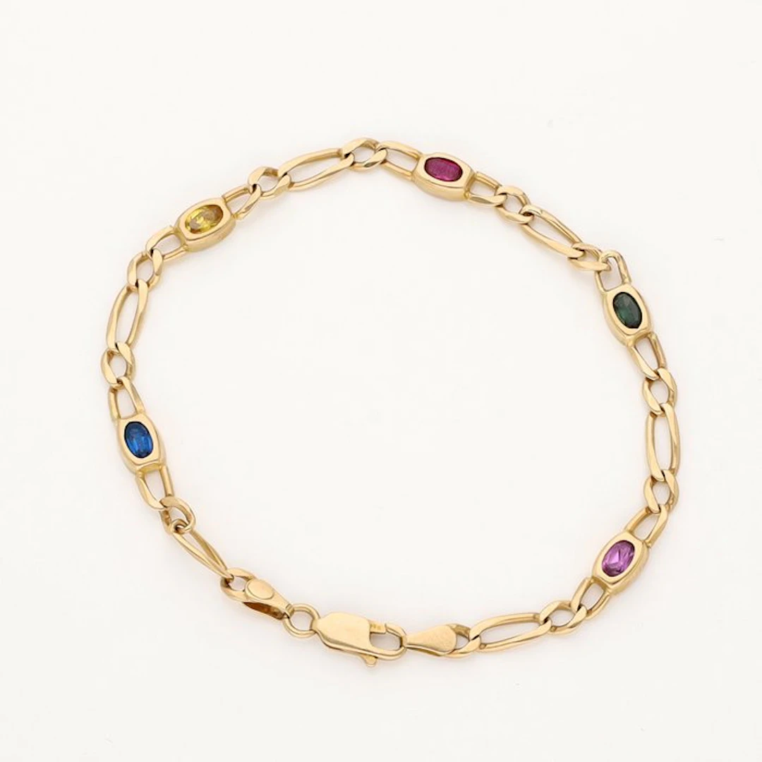 Bracelet - 14 kt. Yellow gold - ruby, citrine, and spinel
