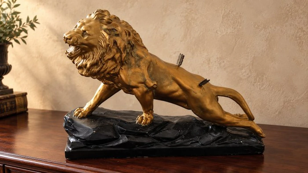 Statue, Lion blessé - 43 cm - cast plaster - 1950